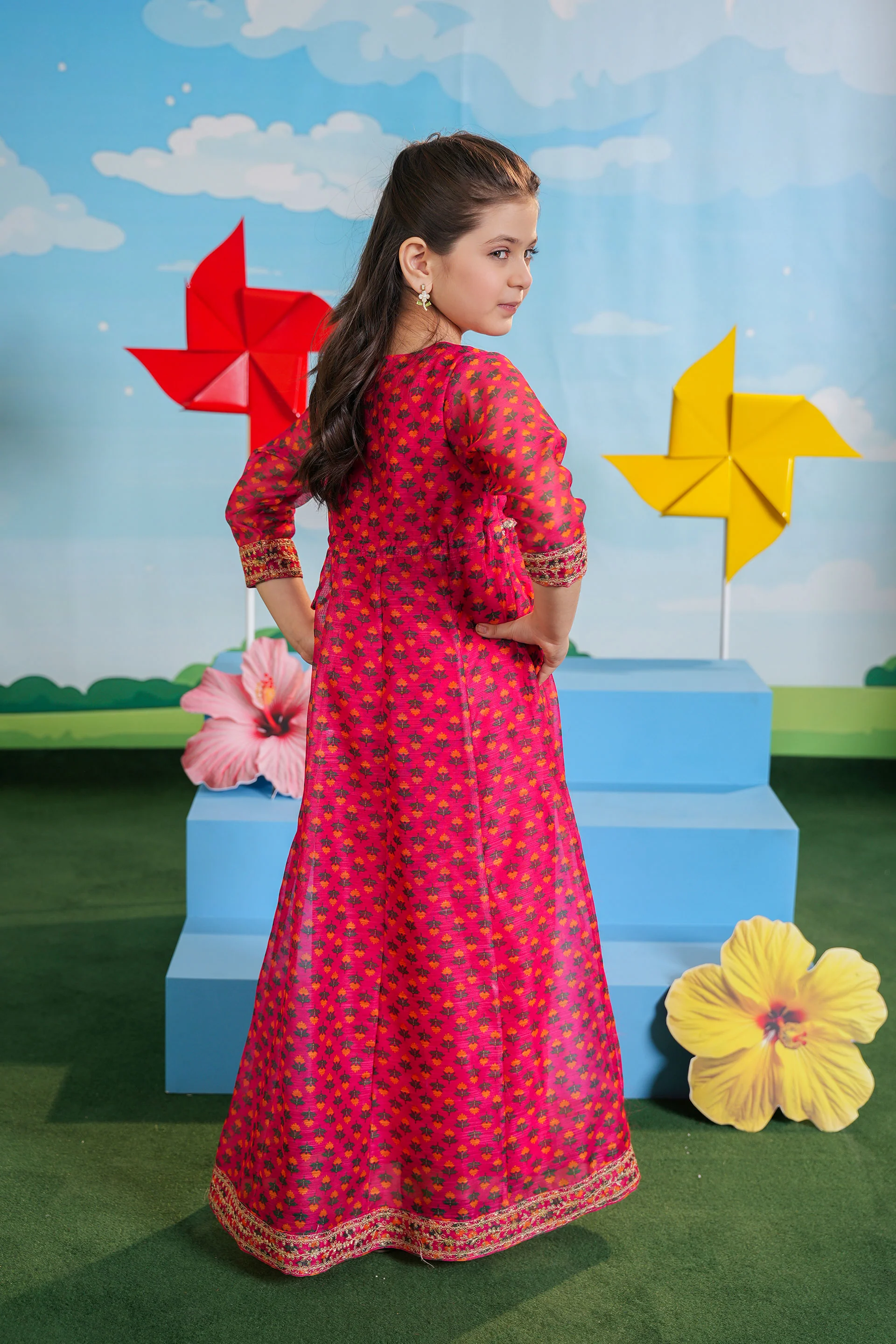 Embroidered Kali Dar Shirt With Slip And Straight Pants (DGFS-42) - Image 4
