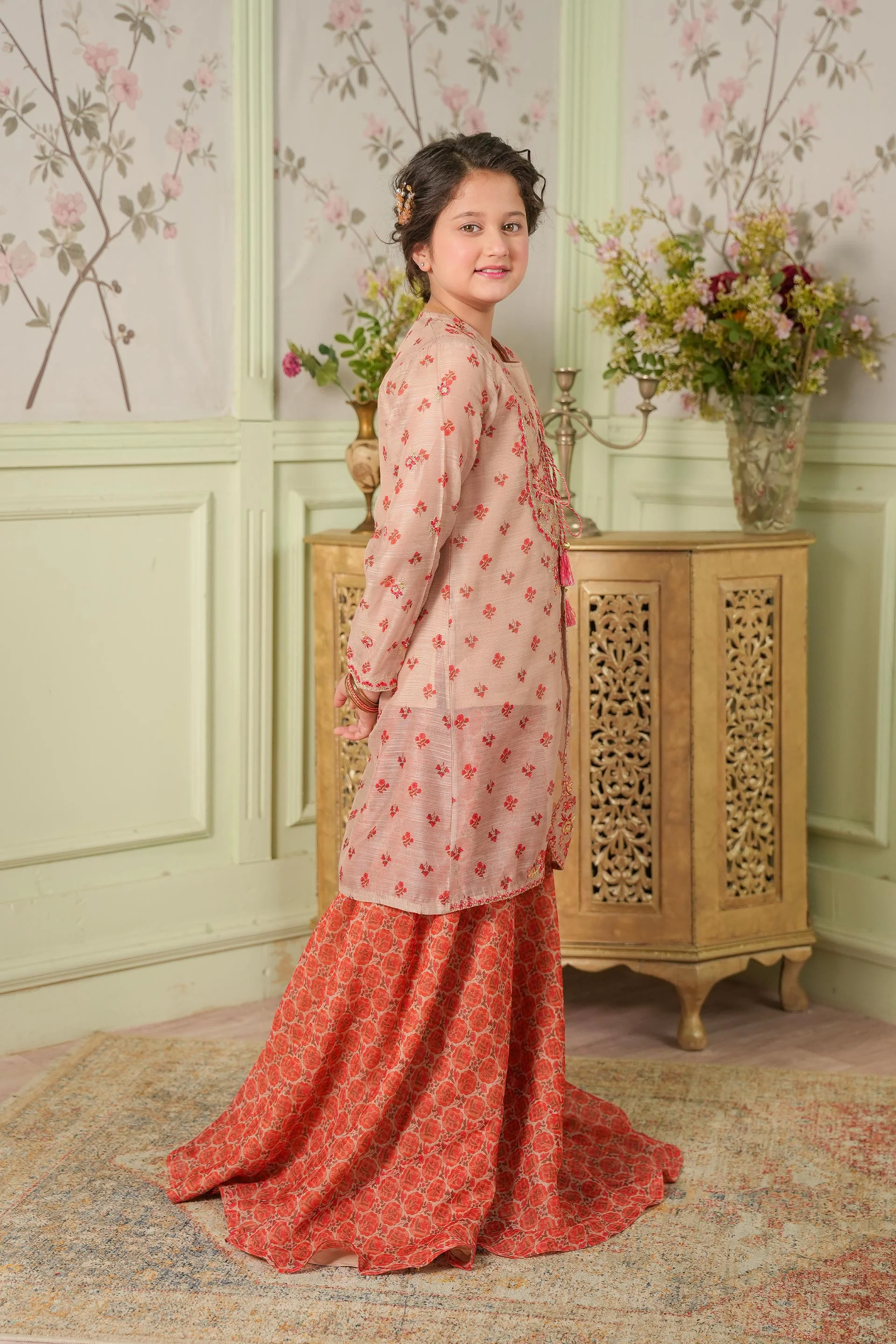 Embroidered Gown, Inner Shirt With Sharara (DGFS-57) - Image 4