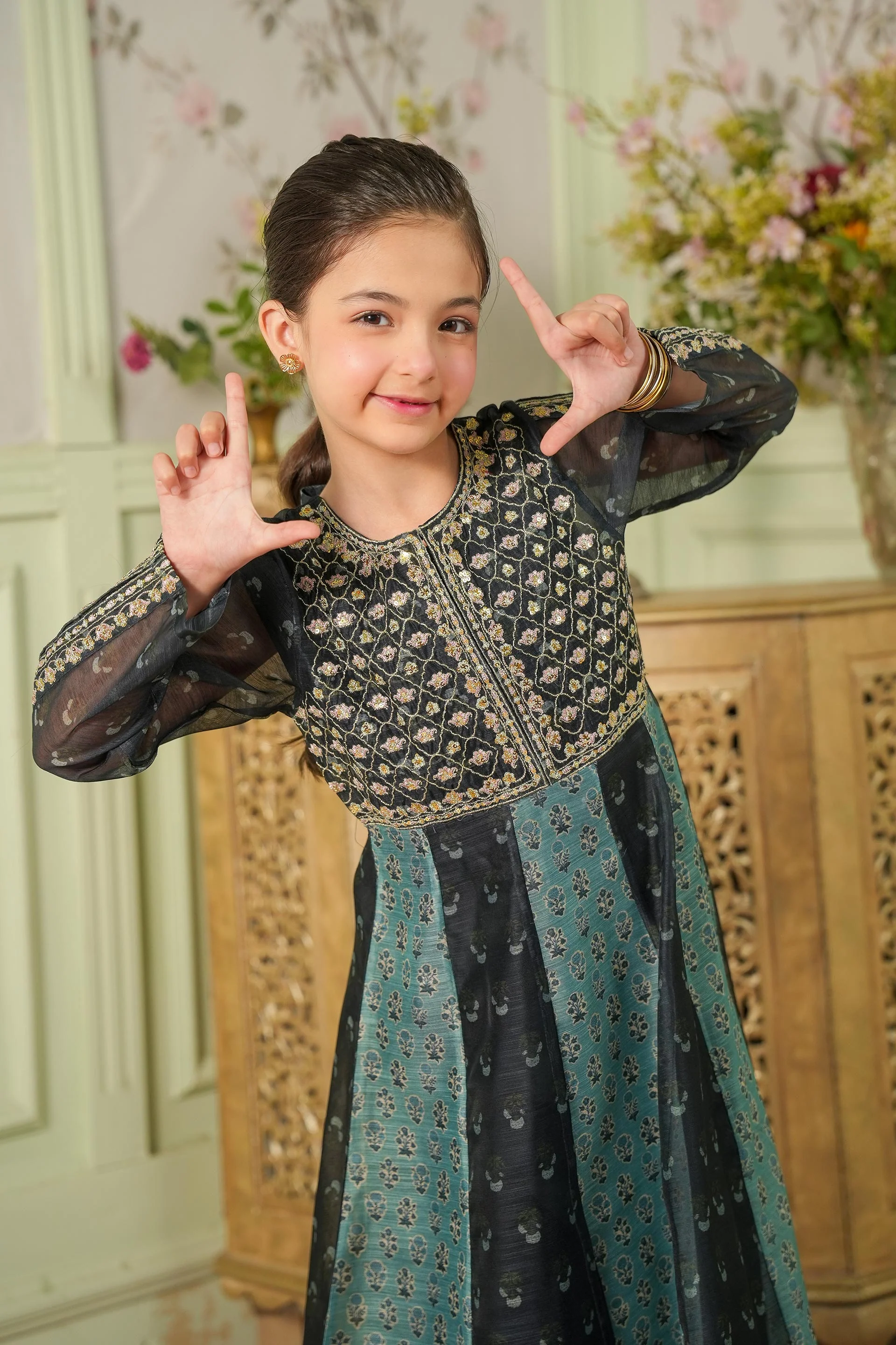 Embroidered Frock With Slip And Trousers (DGFS-58) - Image 4