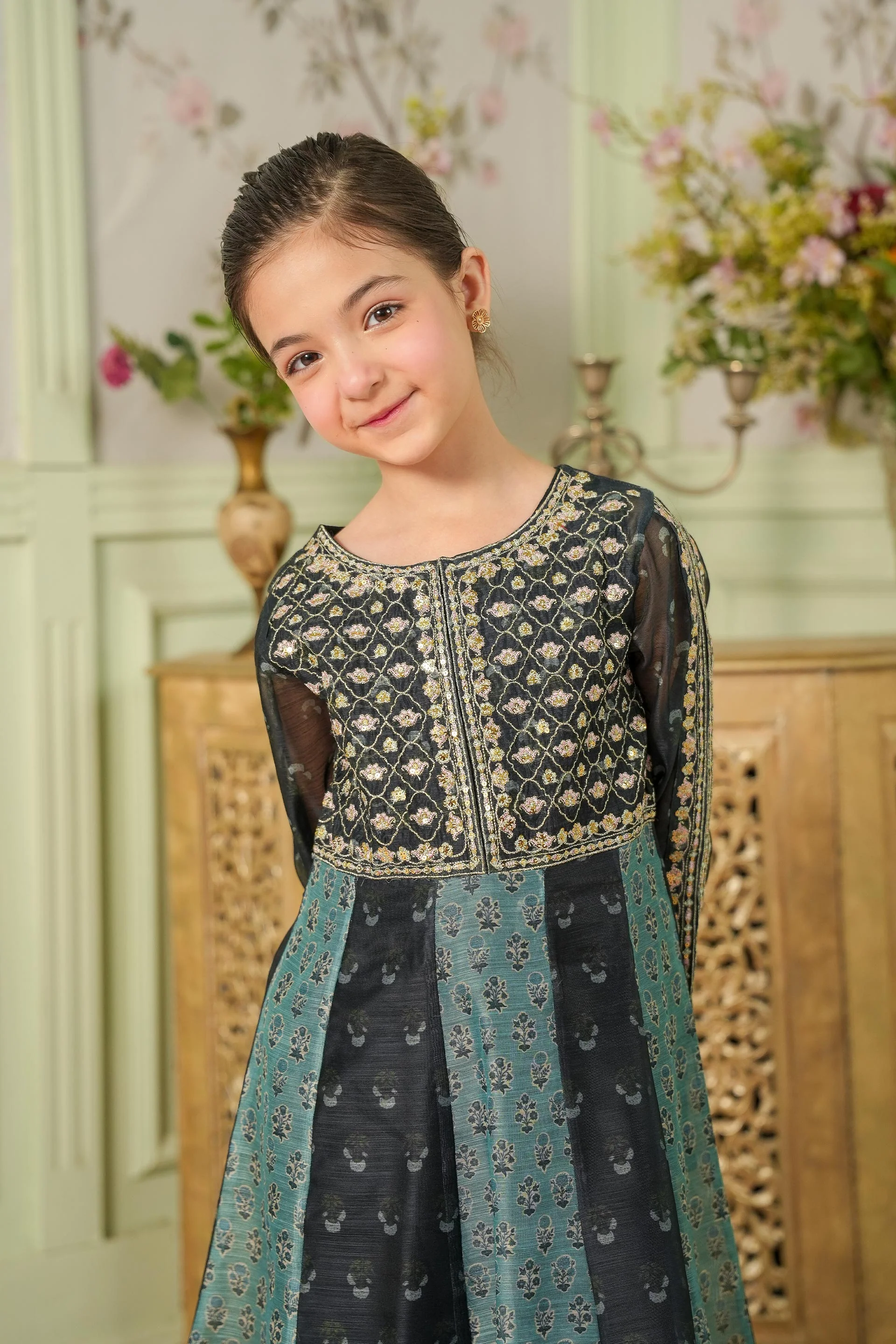 Embroidered Frock With Slip And Trousers (DGFS-58) - Image 5