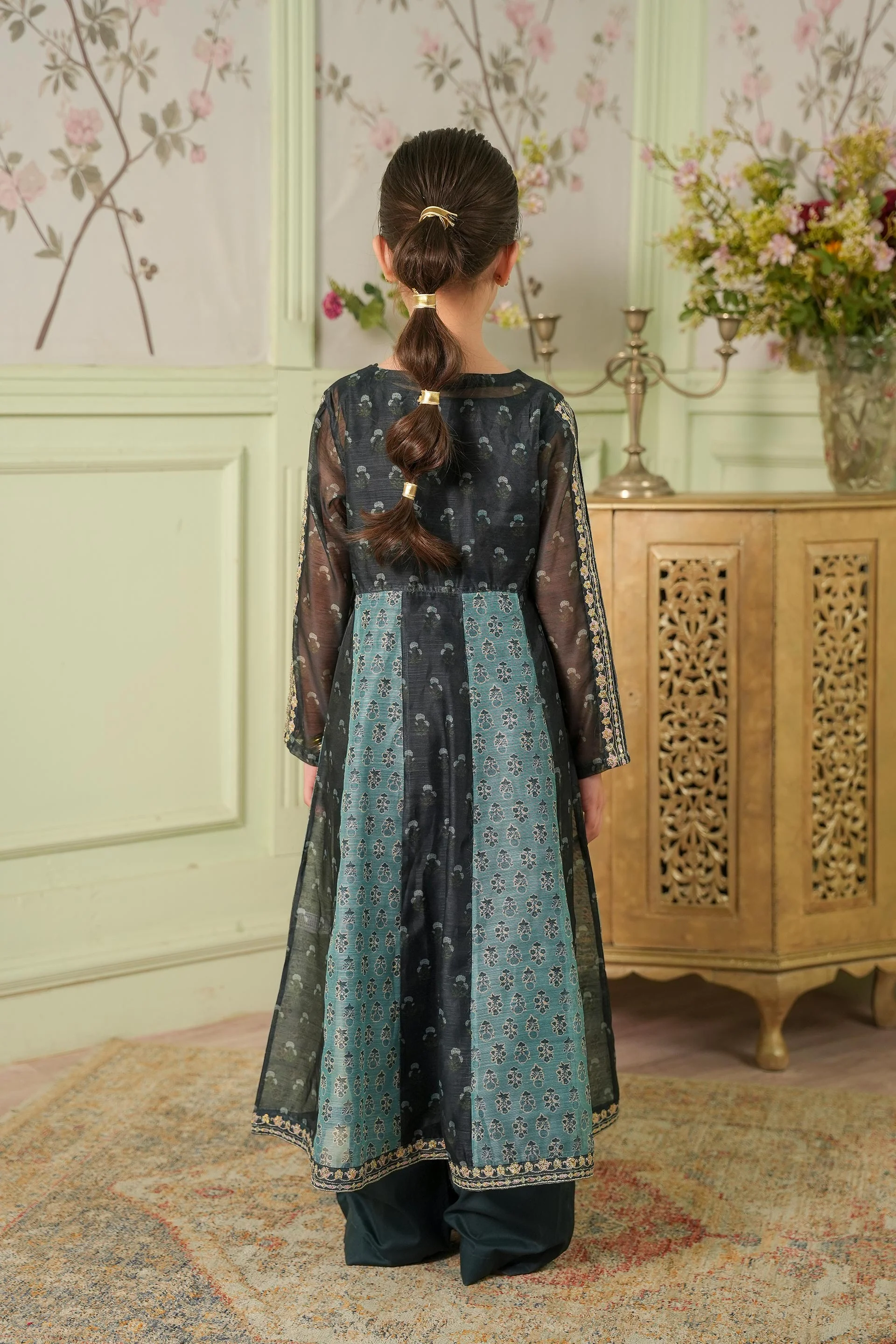 Embroidered Frock With Slip And Trousers (DGFS-58) - Image 6
