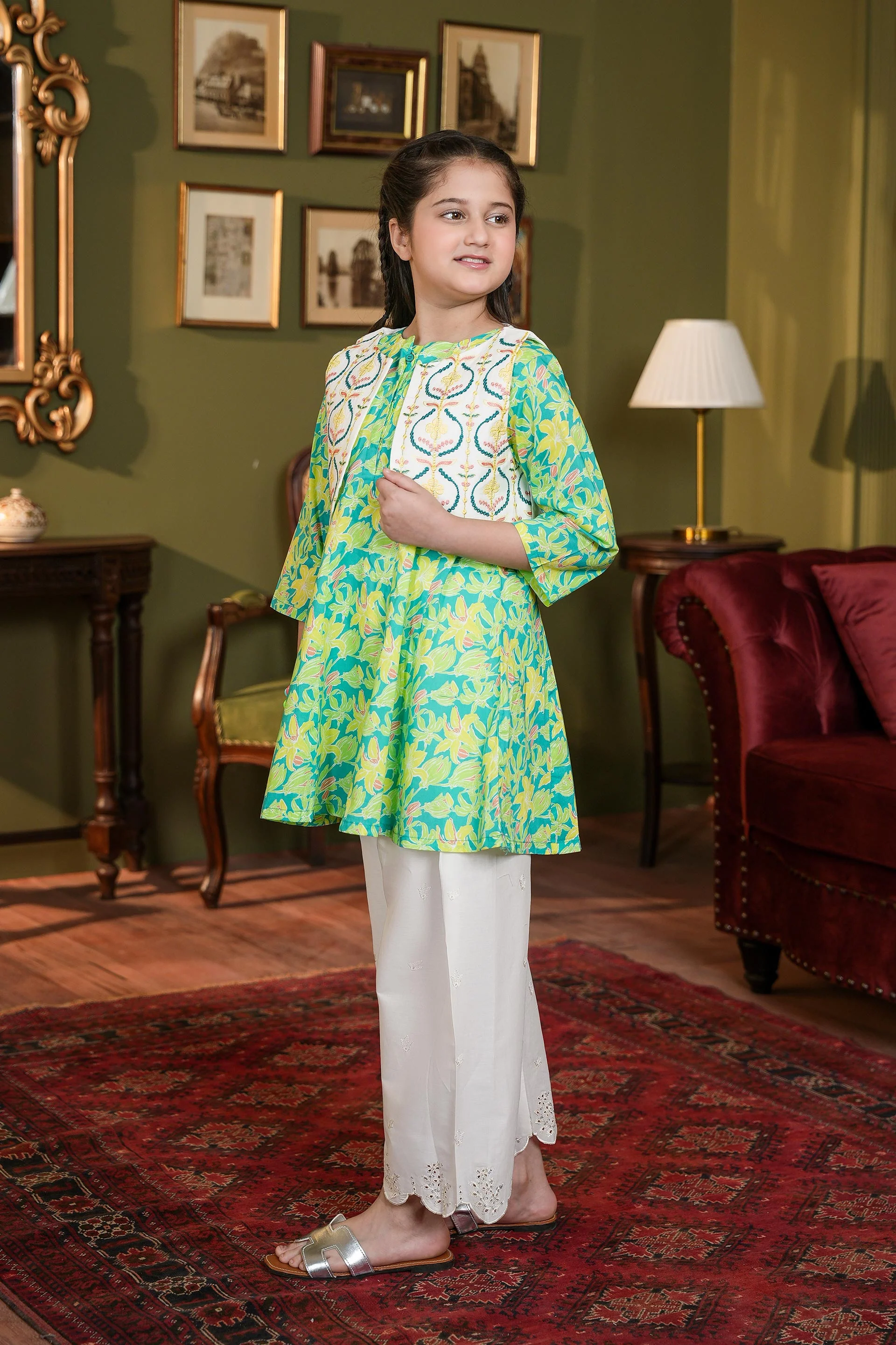 Embroidered Waistcoat With Kurti (DGK-430) - Image 2