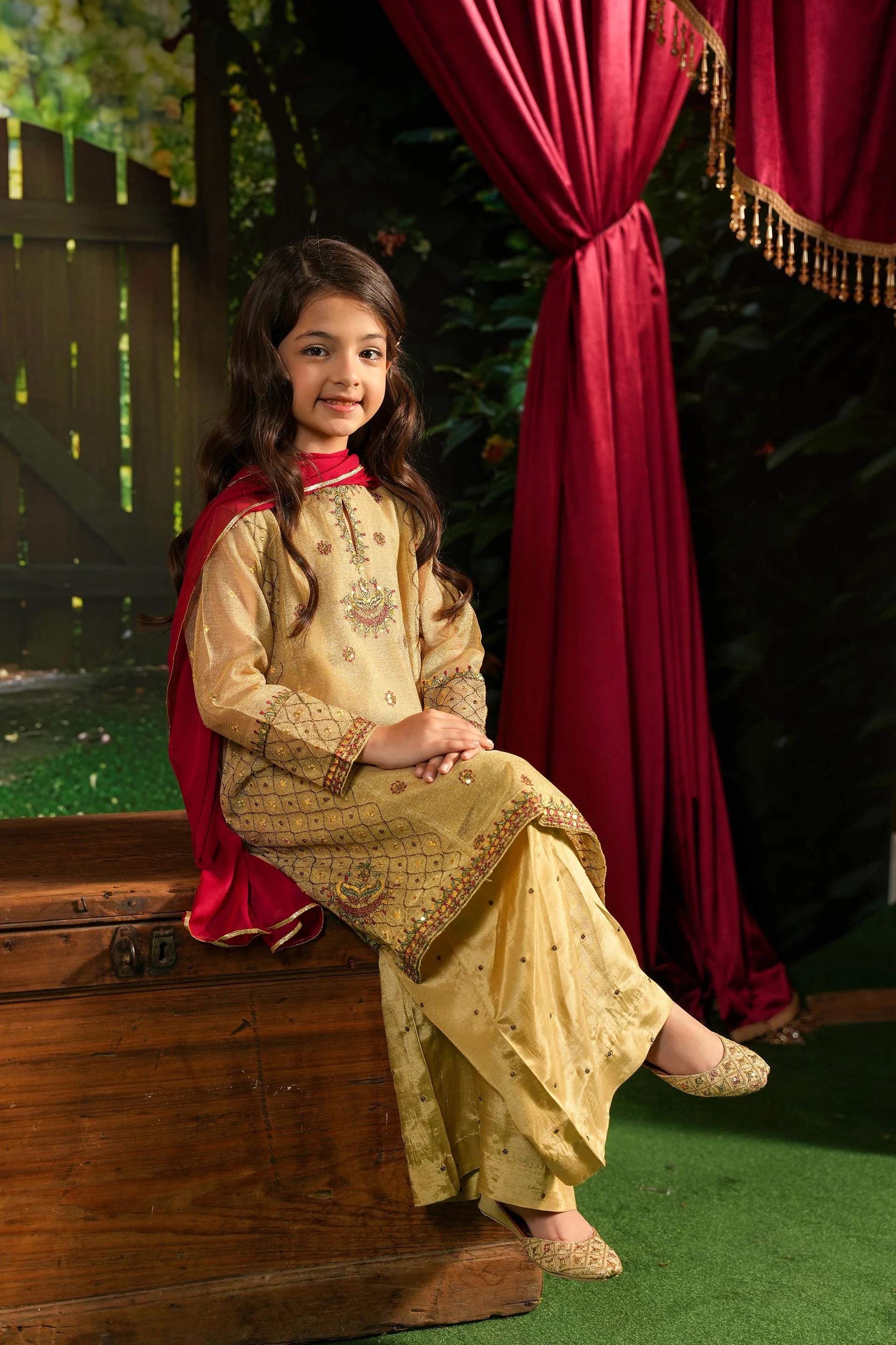 Zari Net Embroidered Kameez And Plazo Pants And Dupatta. (EFW-08) - Image 2