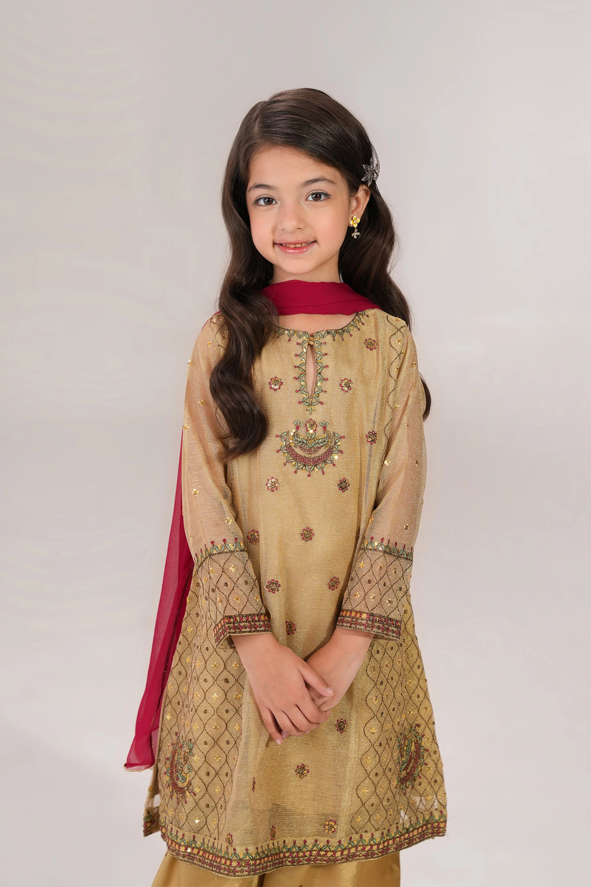 Zari Net Embroidered Kameez And Plazo Pants And Dupatta. (EFW-08) - Image 3
