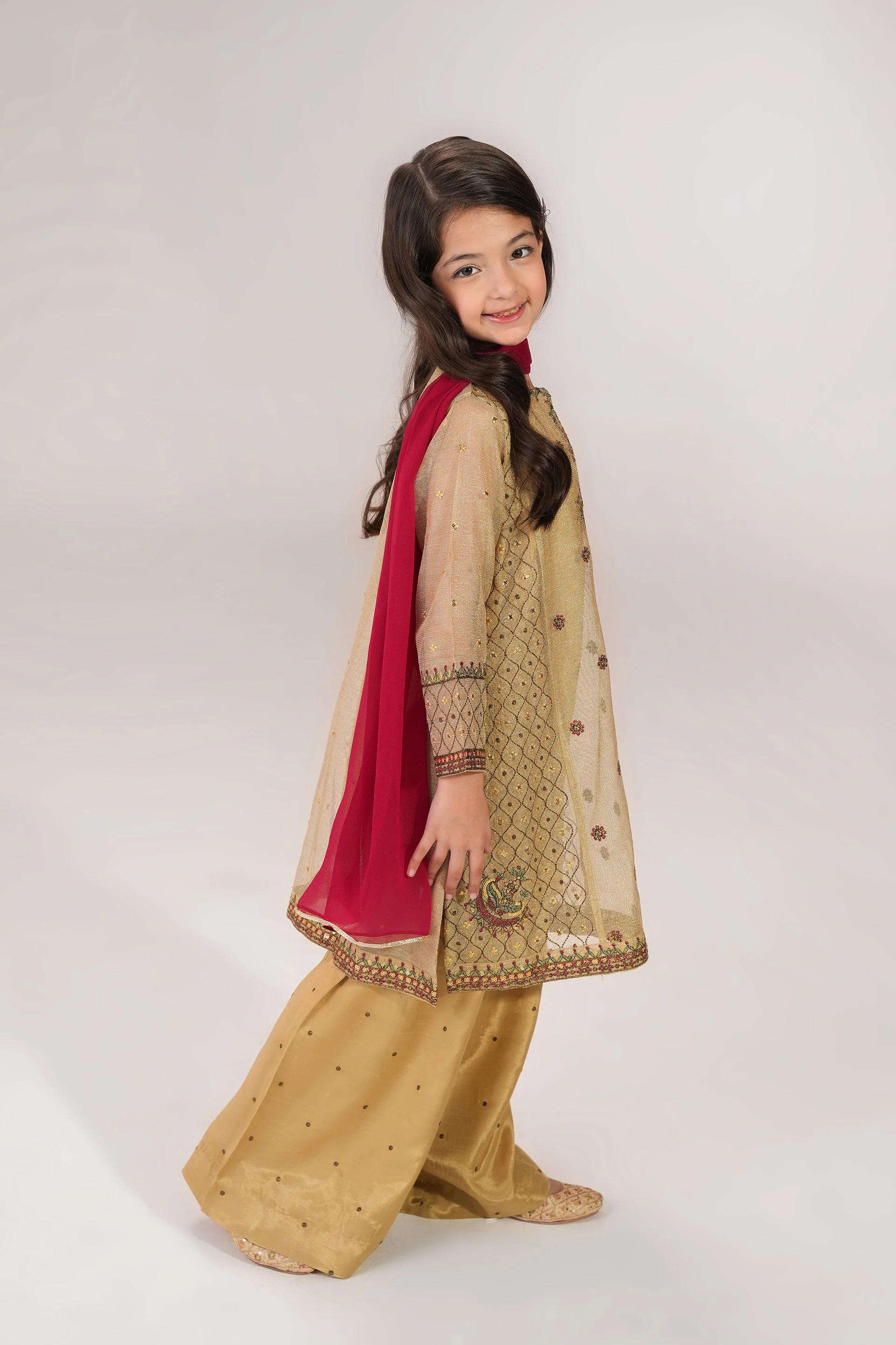 Zari Net Embroidered Kameez And Plazo Pants And Dupatta. (EFW-08) - Image 4