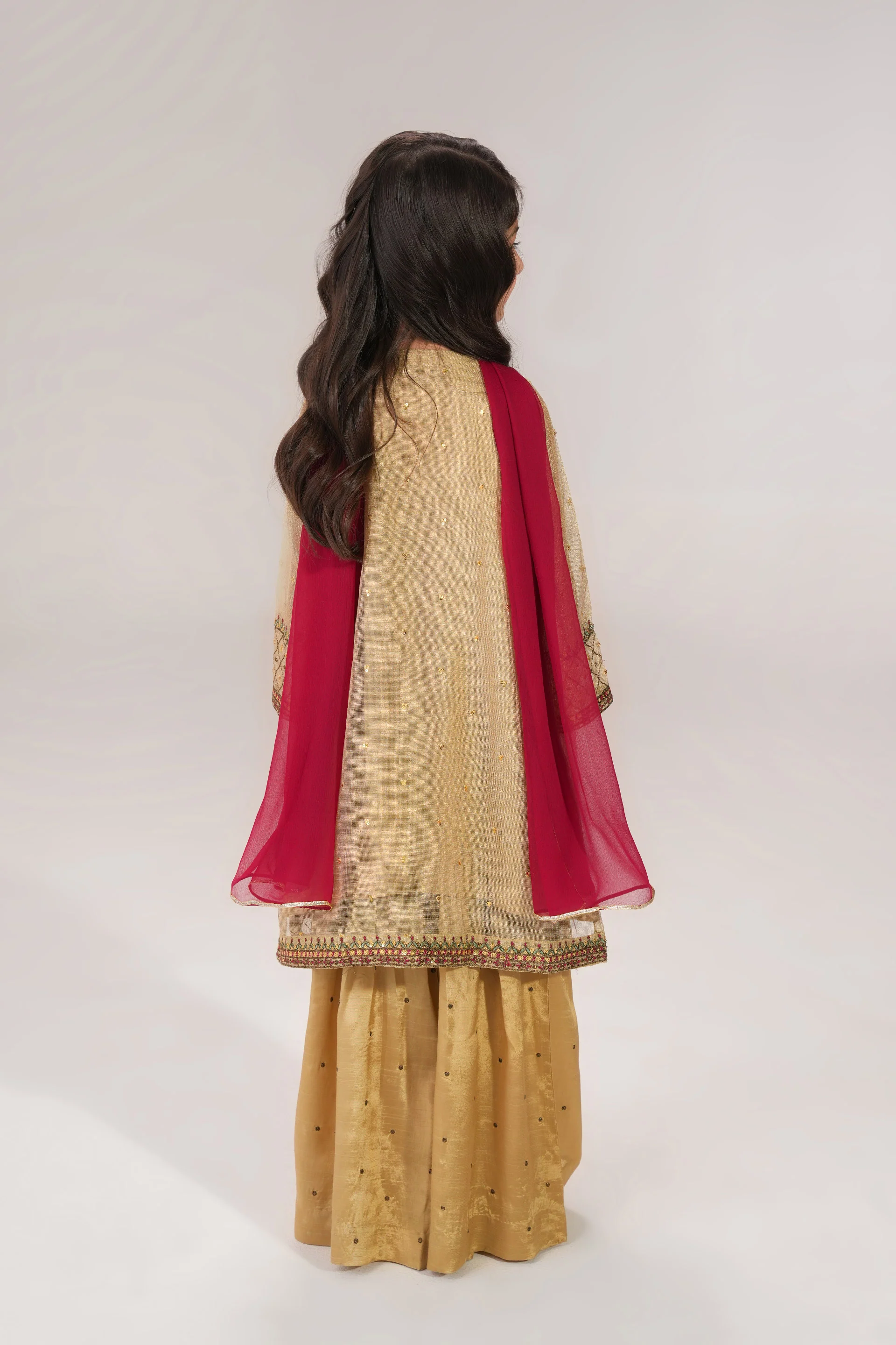 Zari Net Embroidered Kameez And Plazo Pants And Dupatta. (EFW-08) - Image 5