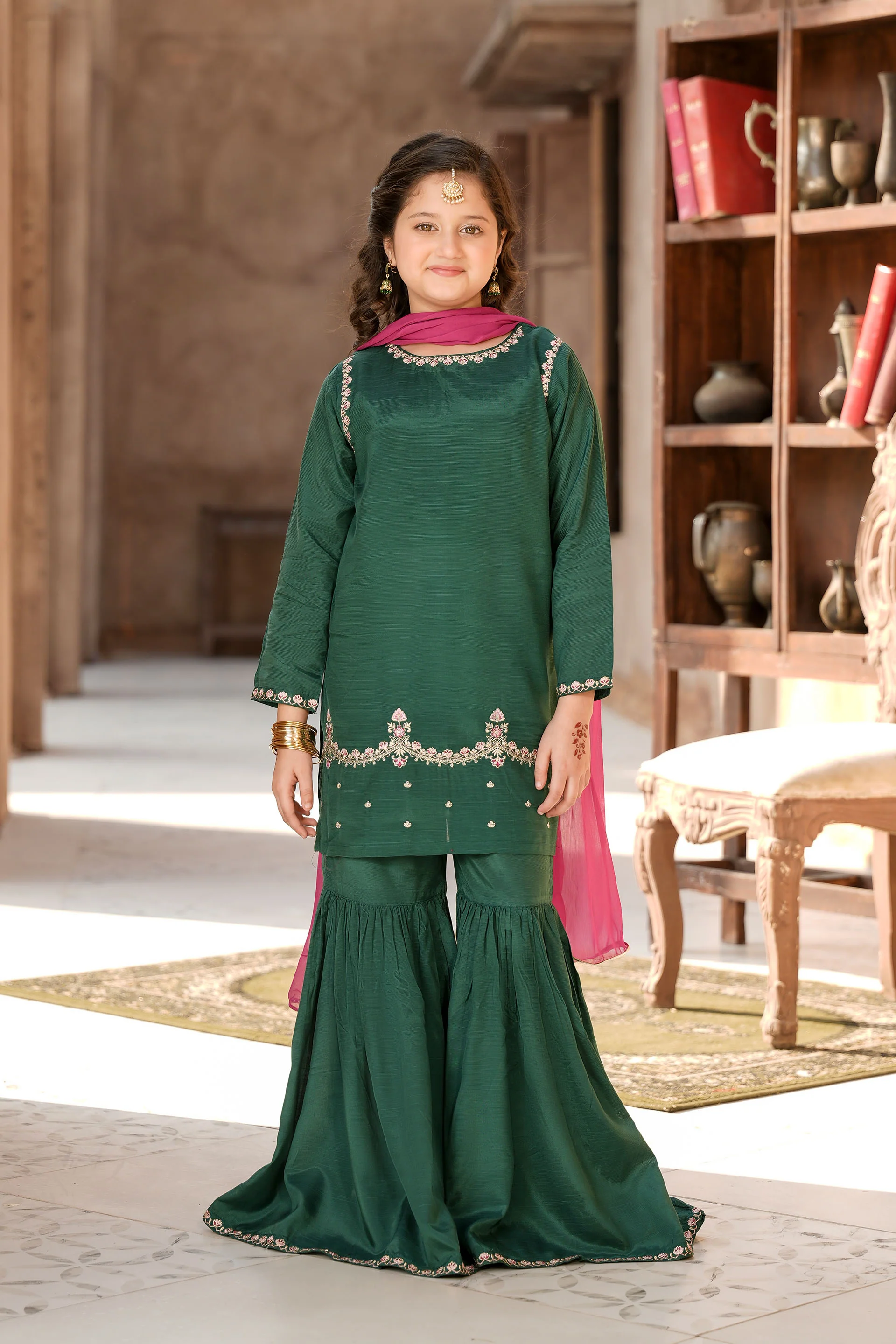 Embellished Kameez & Gharara With Dupatta (GPW-1151)