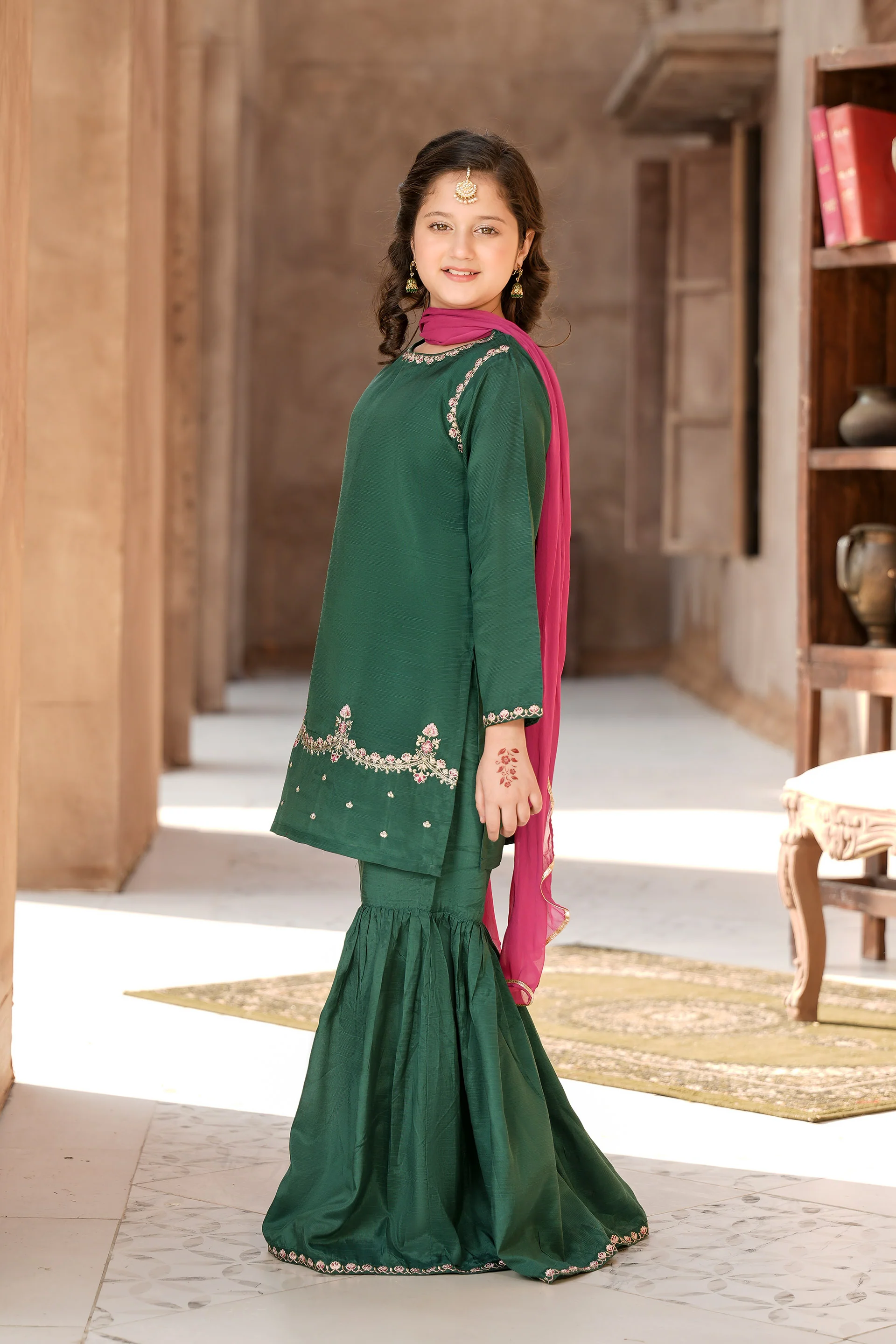 Embellished Kameez & Gharara With Dupatta (GPW-1151) - Image 4