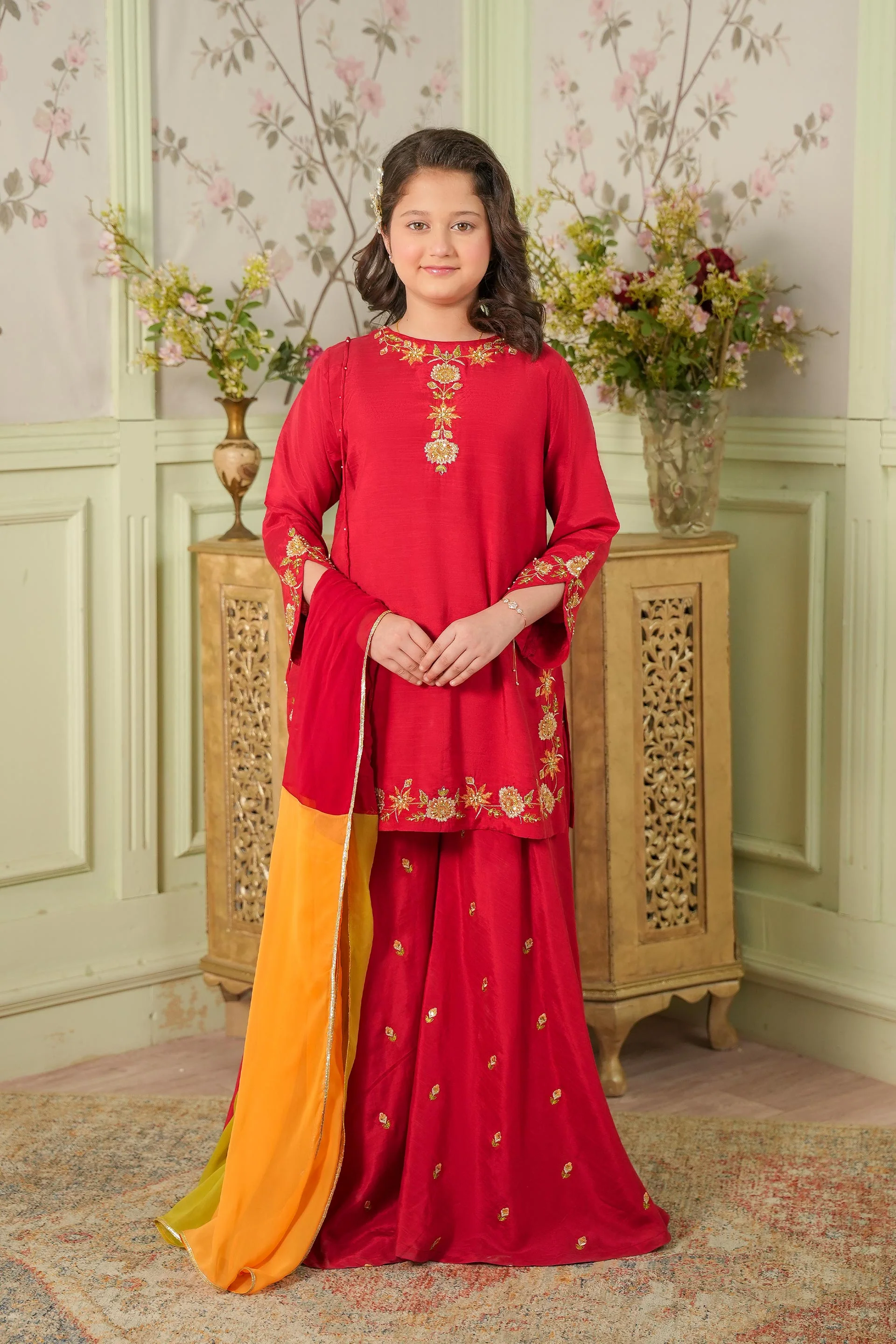 Embellished Kameez & Sharara, Pouch With Dupatta (GPW-1166)
