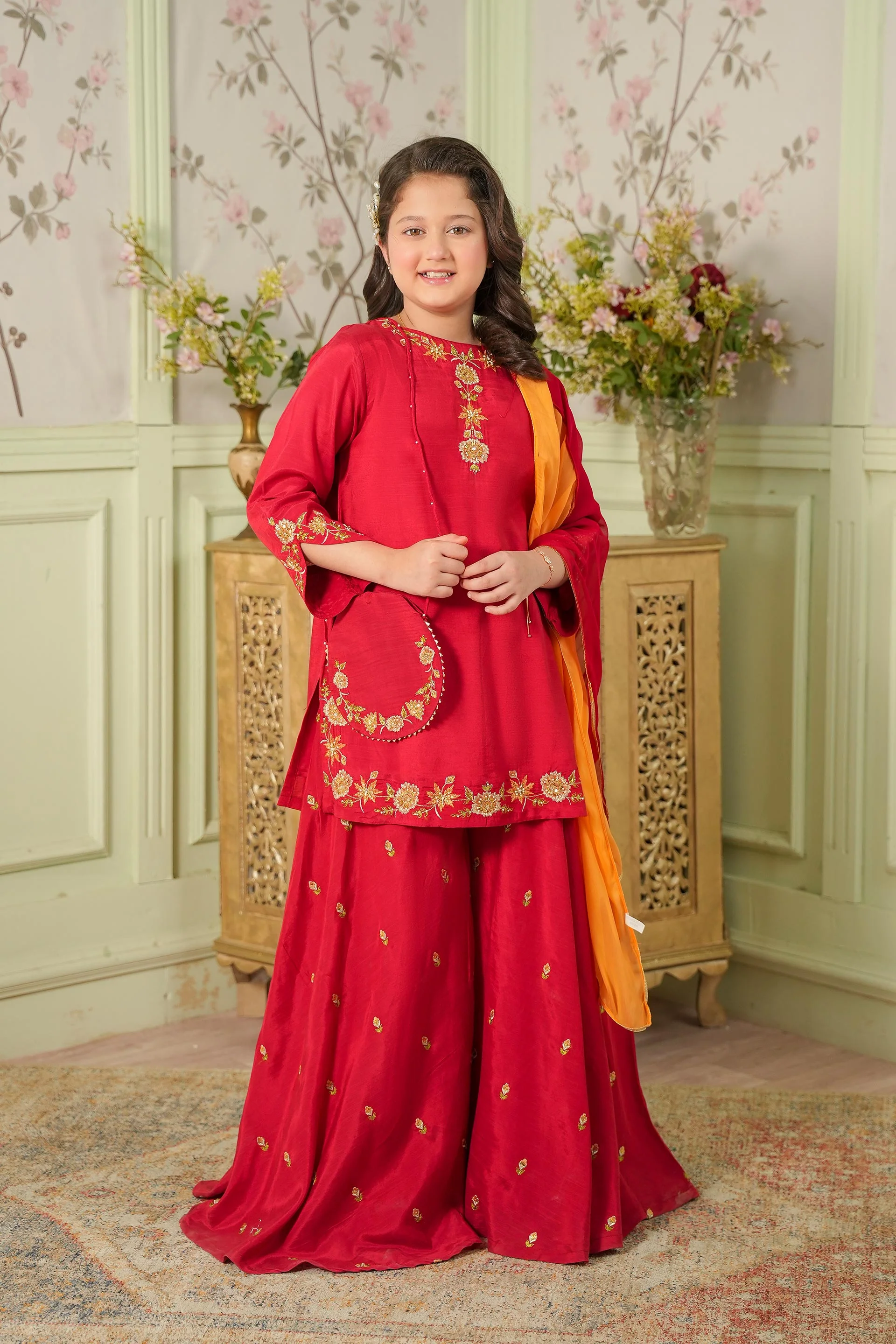Embellished Kameez & Sharara, Pouch With Dupatta (GPW-1166) - Image 2