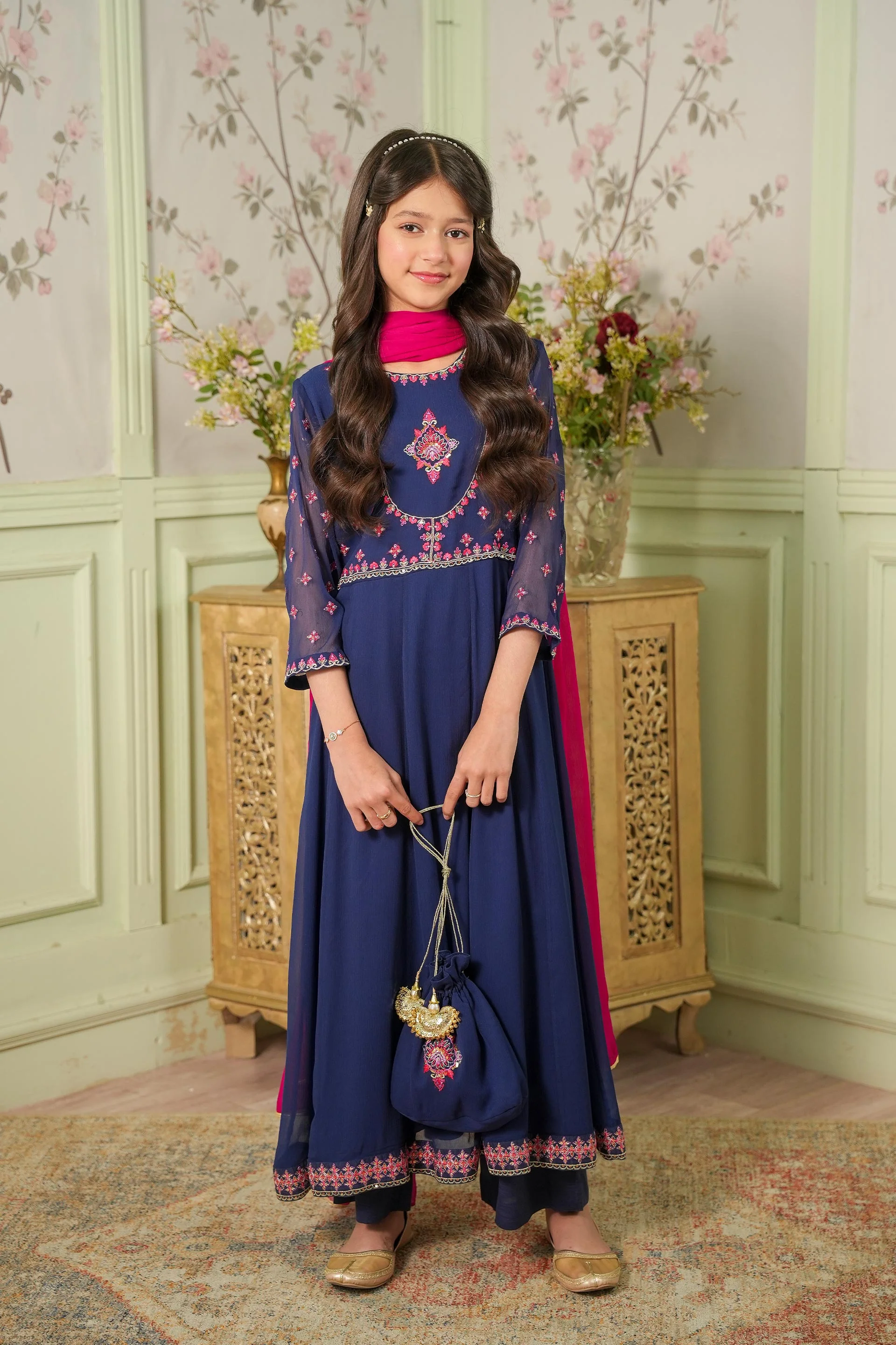 Embellished Kameez Trousers Dupatta & Pouch (GPW-1170)
