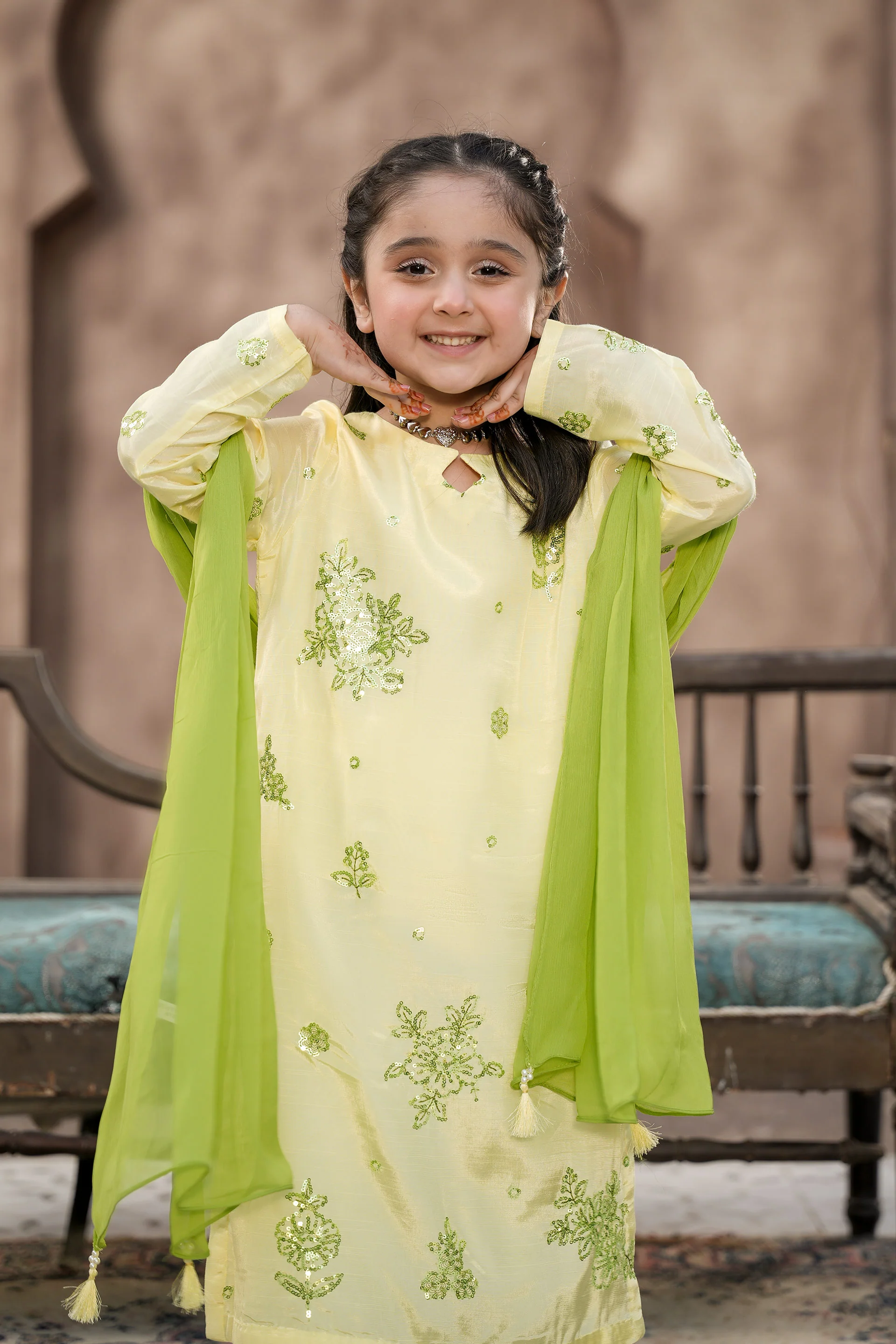 Embroidered Long Shirt With Trousers (GPW2-07) - Image 3