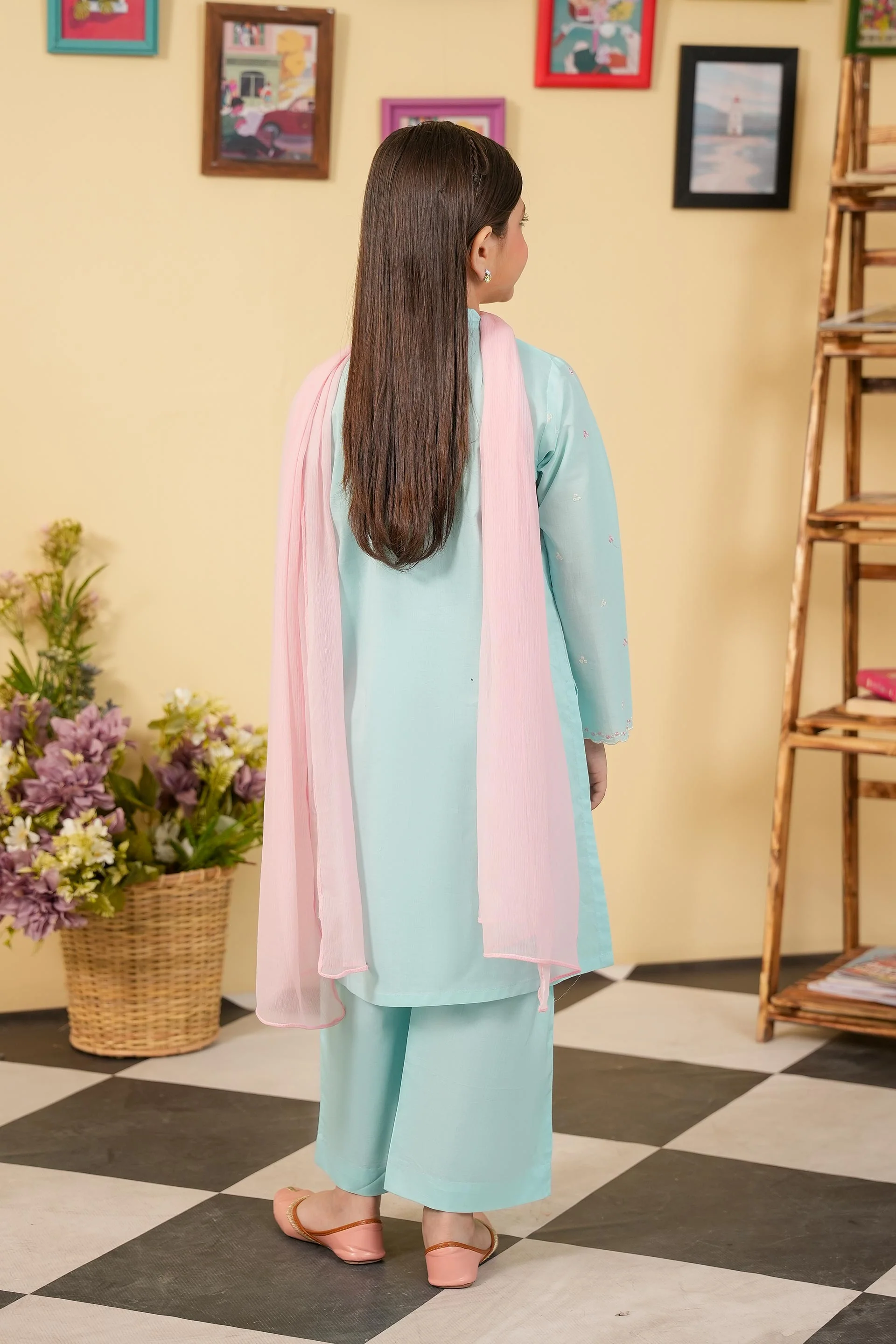 Embroidered Kameez & Trousers With Dupatta (GSK-612) - Image 5