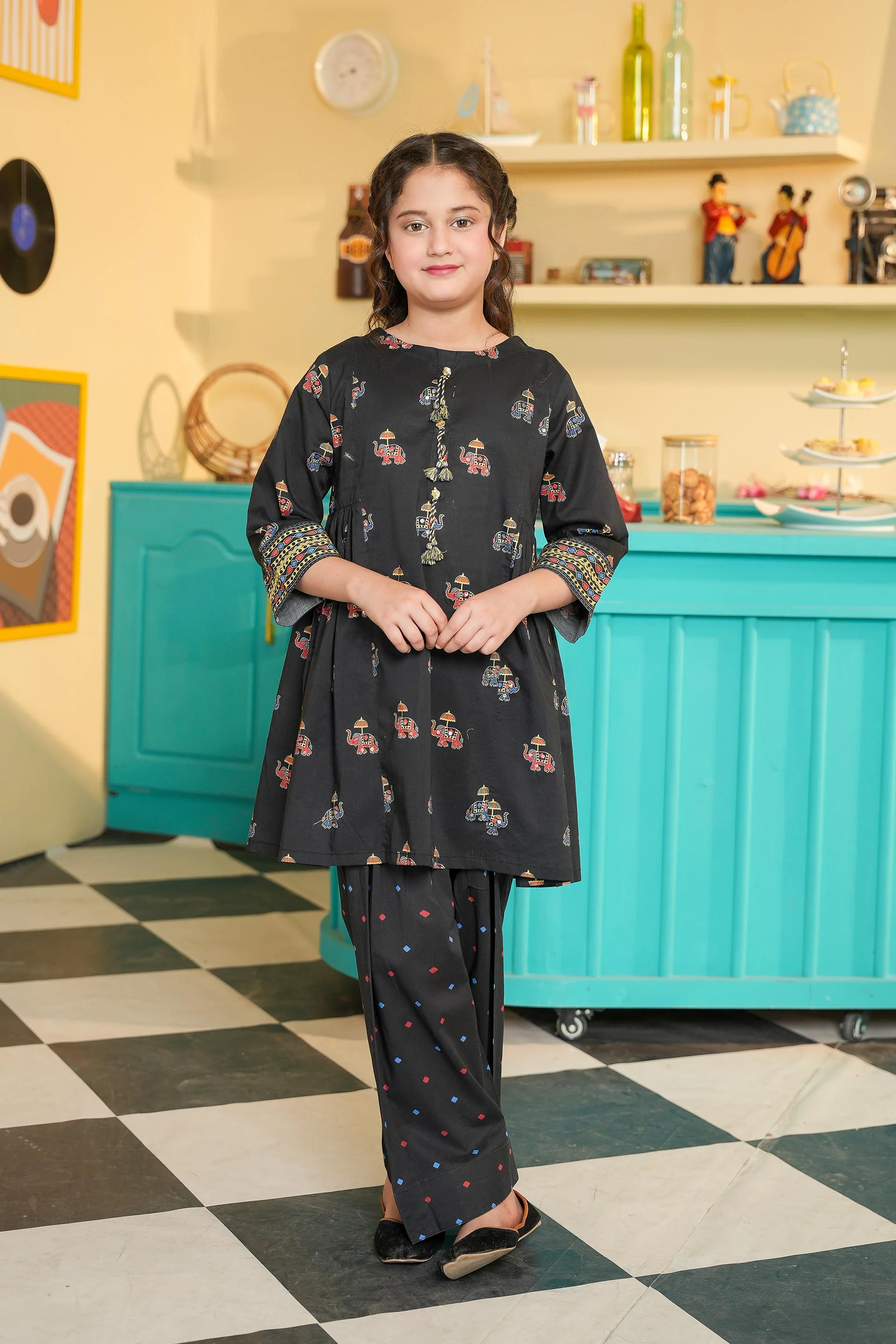 Printed Frock With Farshi Shalwar (DGKS-208)