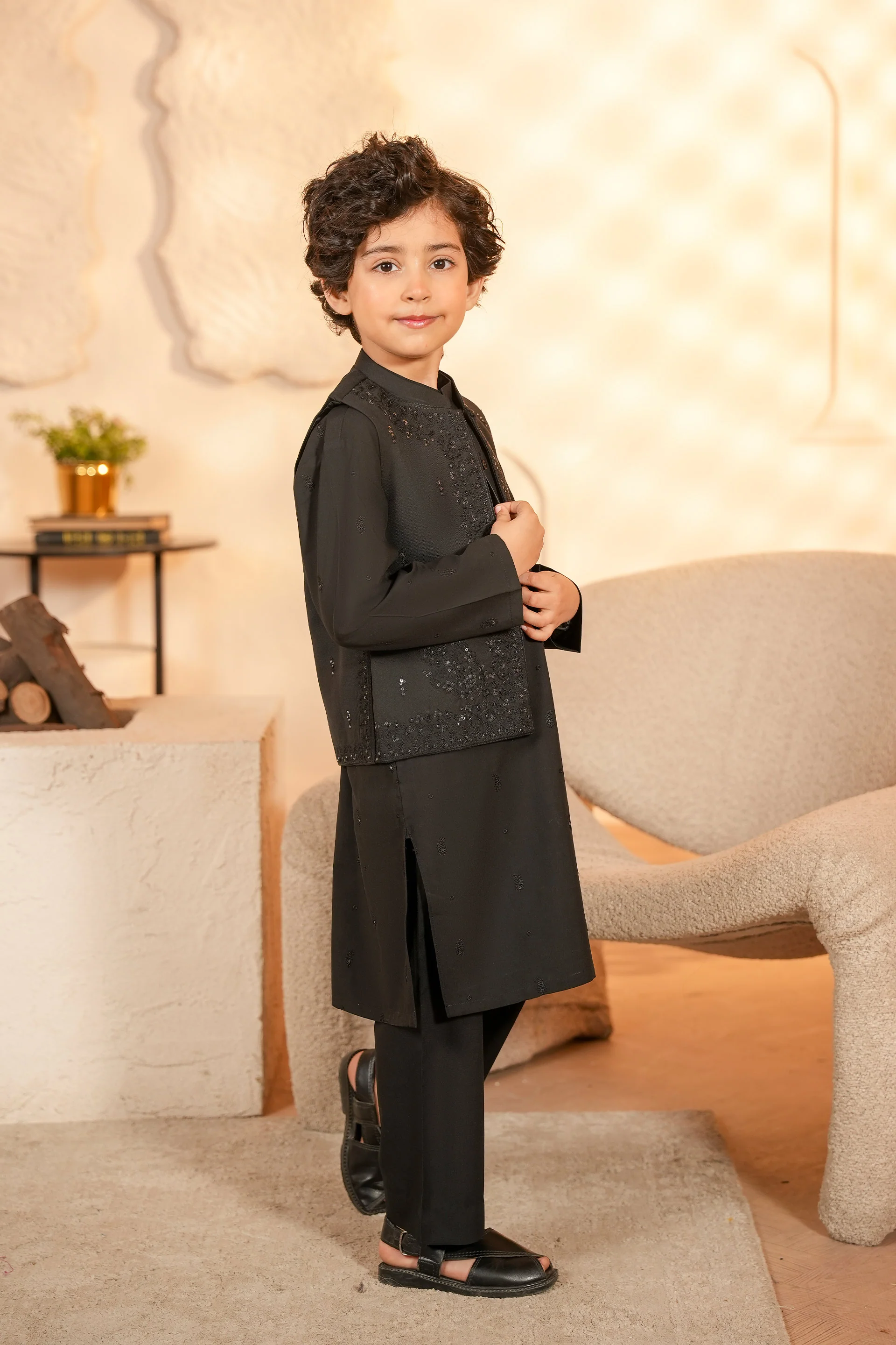 Embroidered Waistcoat with Embroidered Kurta & Trouser (MSFBKSW2-03) - Image 3