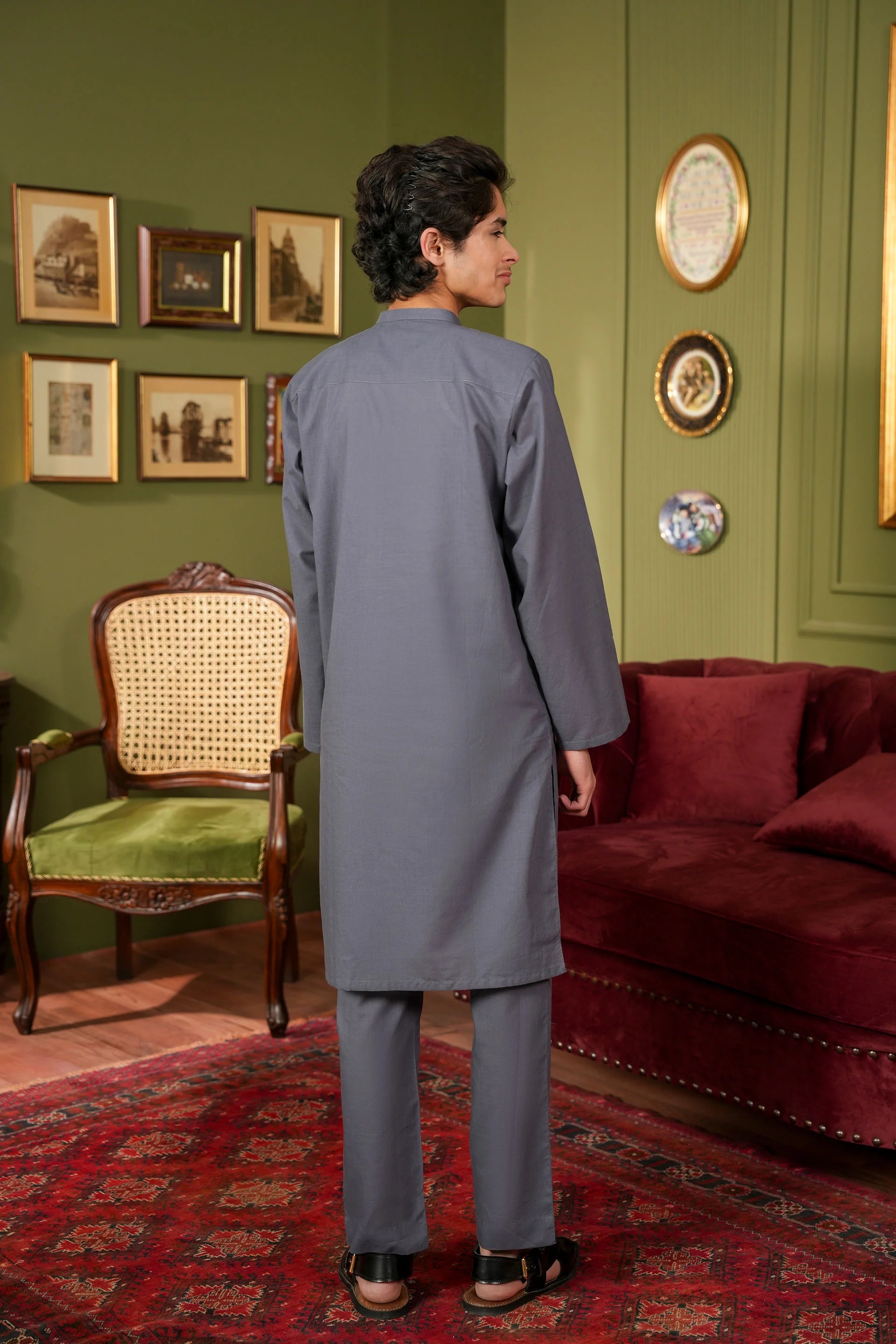 Boys Grey Kurta Trousers Set (MSKZBS-12) - Image 4