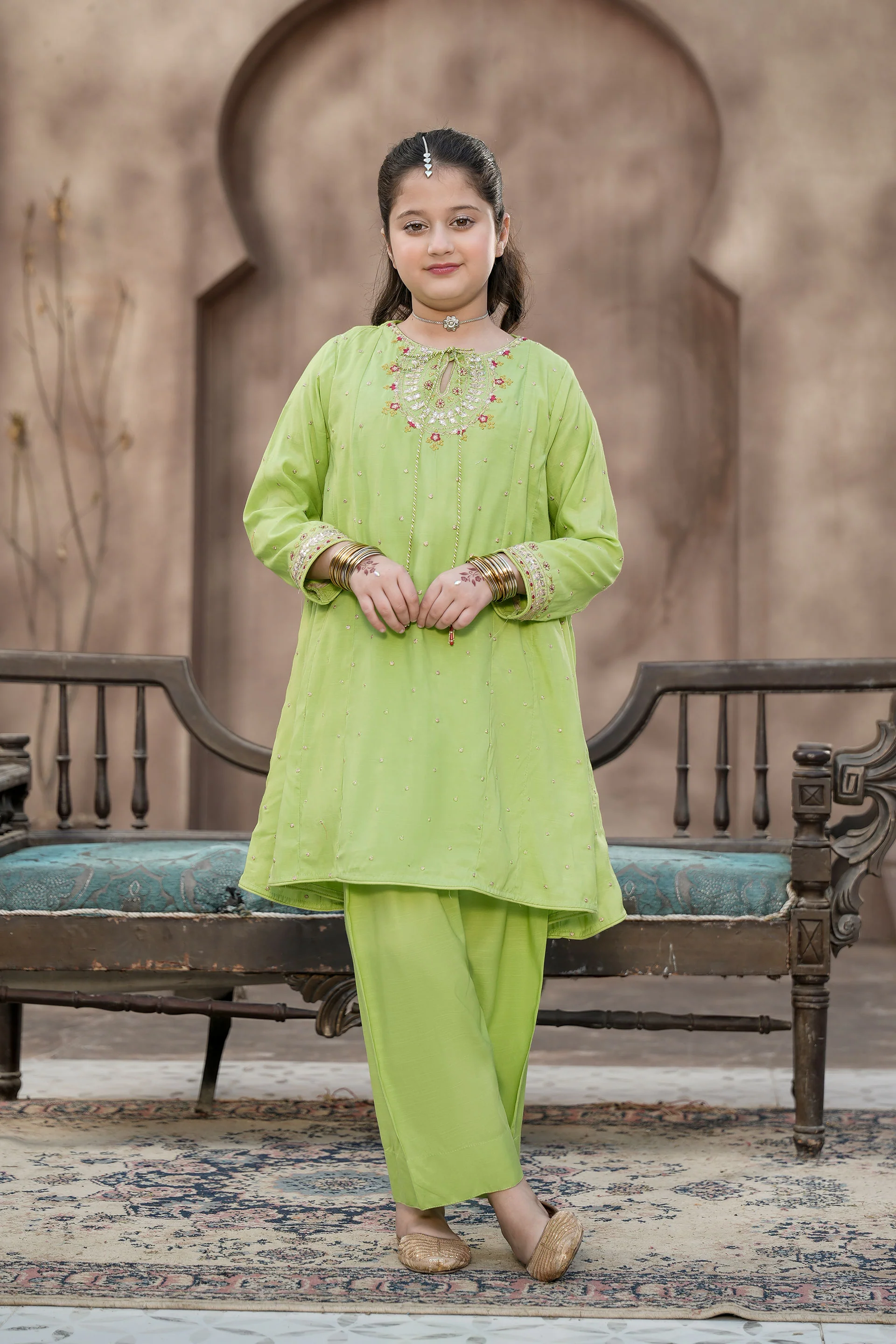 Embroidered Flared Frock With Loose Bottom Shalwar Along With Duppatta (EFW-22) - Image 2