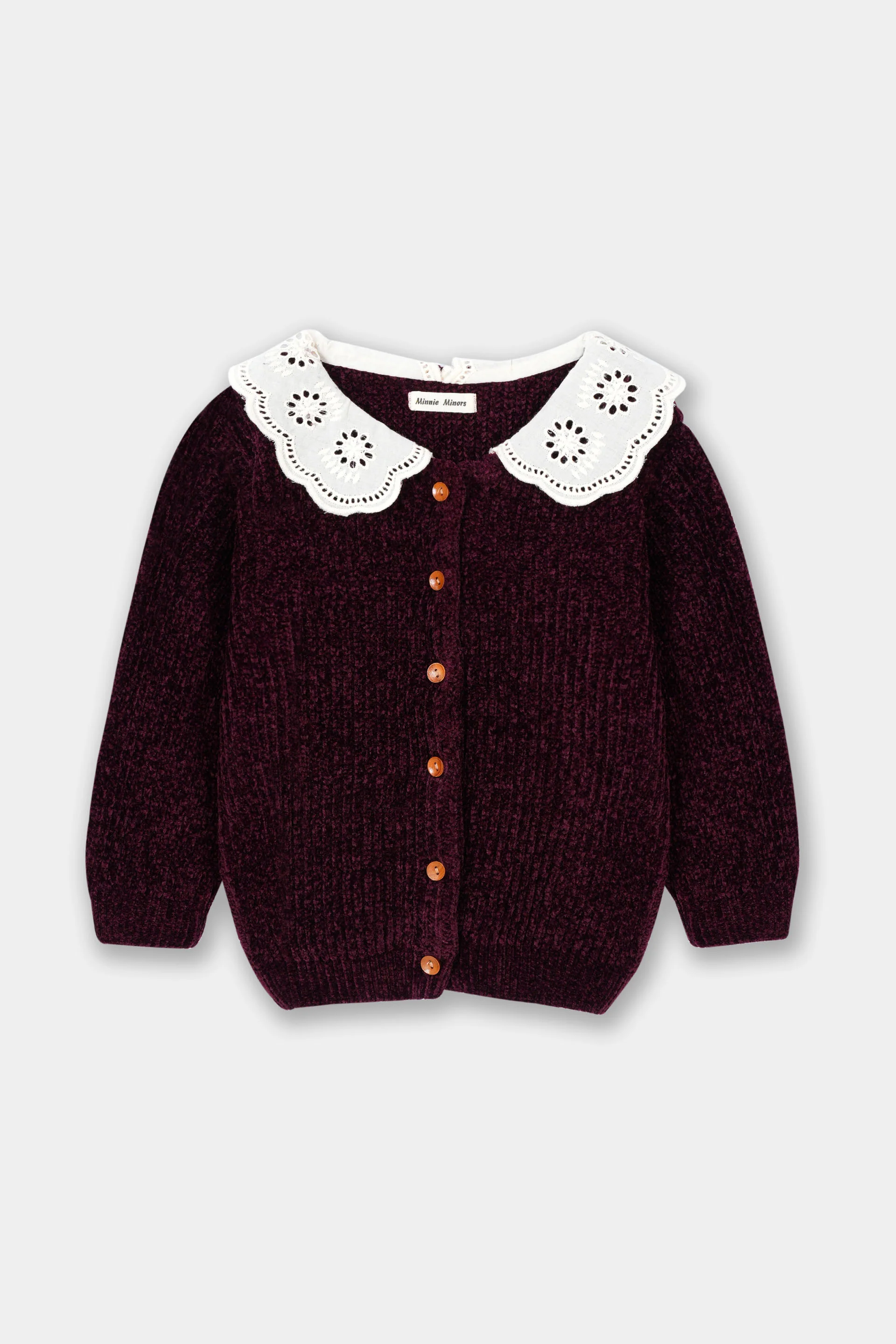 Infant Girls Sweater In Velvet Yarn With Woven Collar (IGMMS-053)