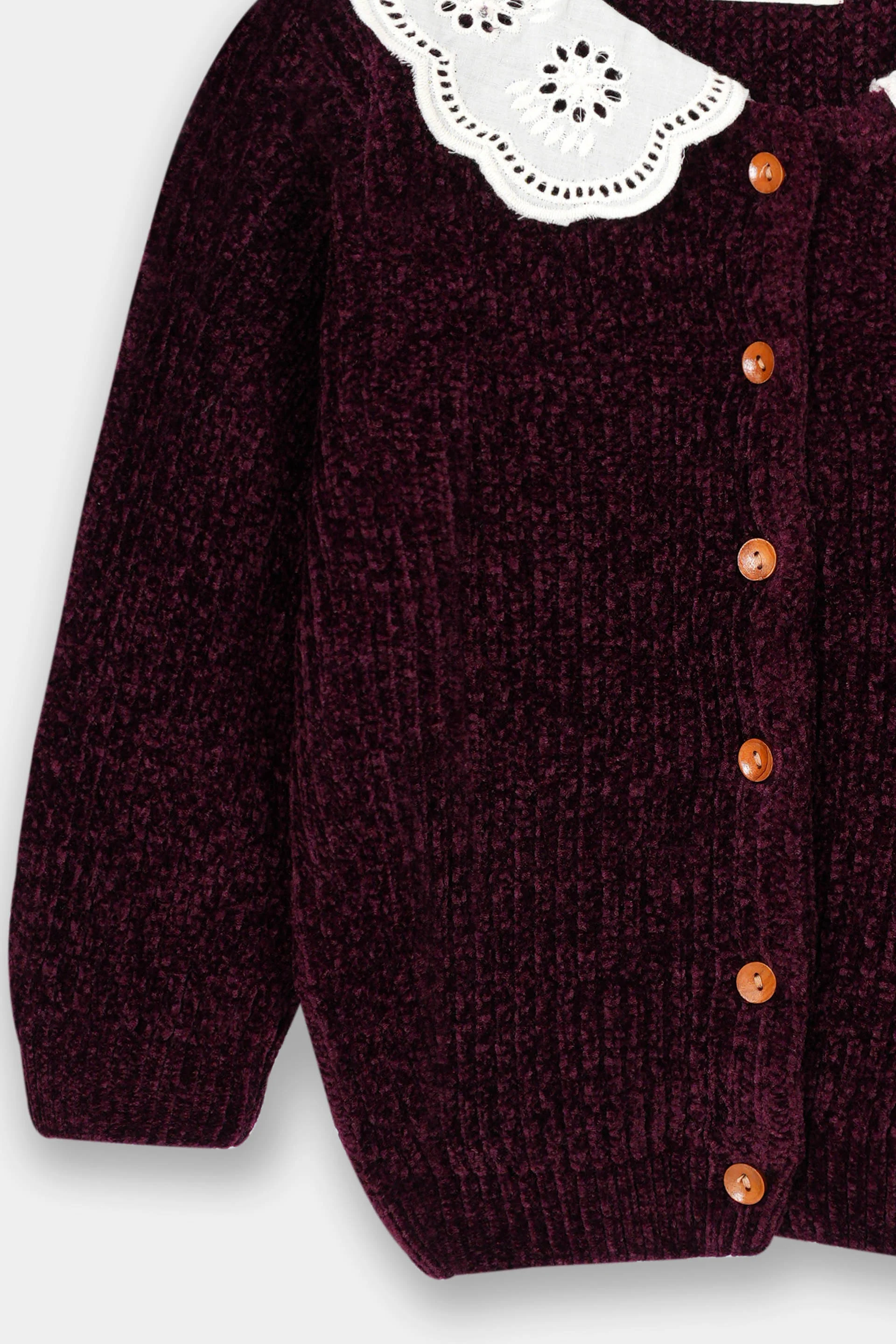 Infant Girls Sweater In Velvet Yarn With Woven Collar (IGMMS-053) - Image 3