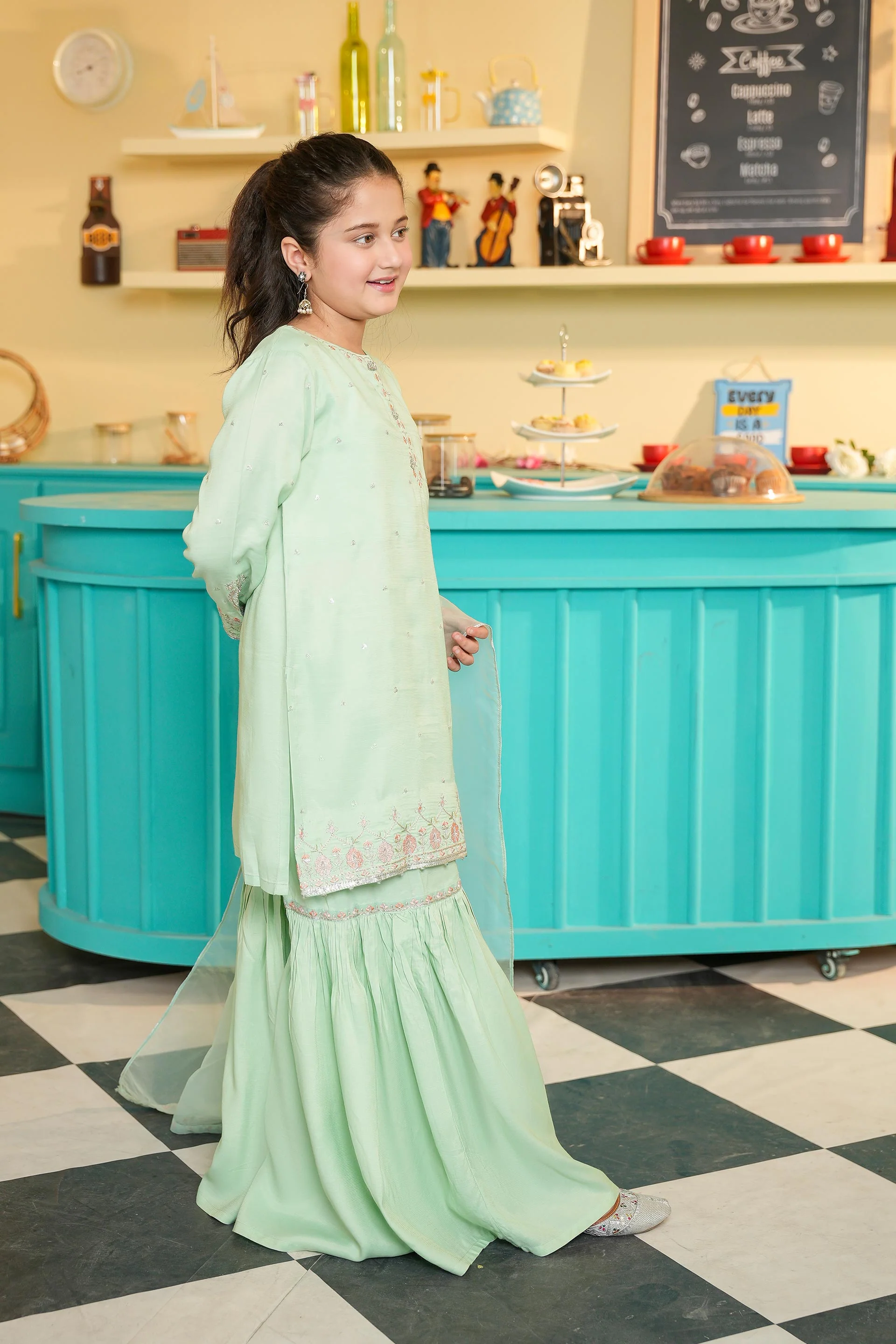 Embroidered Shirt With Gharara And Organza Embroidered Dupatta. (EFW-06) - Image 3