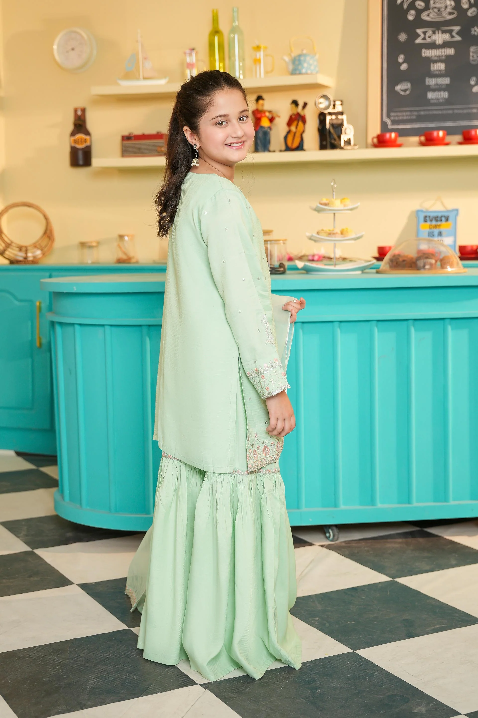 Embroidered Shirt With Gharara And Organza Embroidered Dupatta. (EFW-06) - Image 4