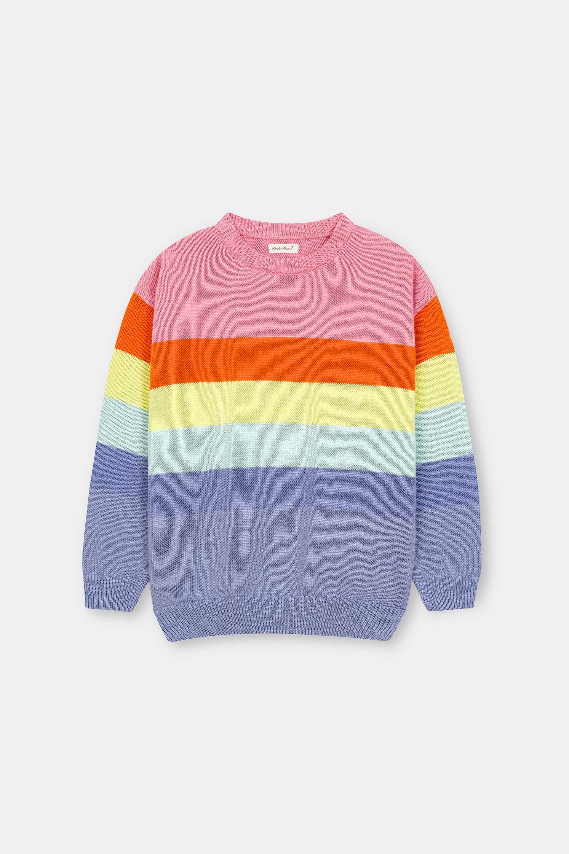 Girls Multi Stripped Crew Neck Drop Shoulder Sweater (GMMS-218)