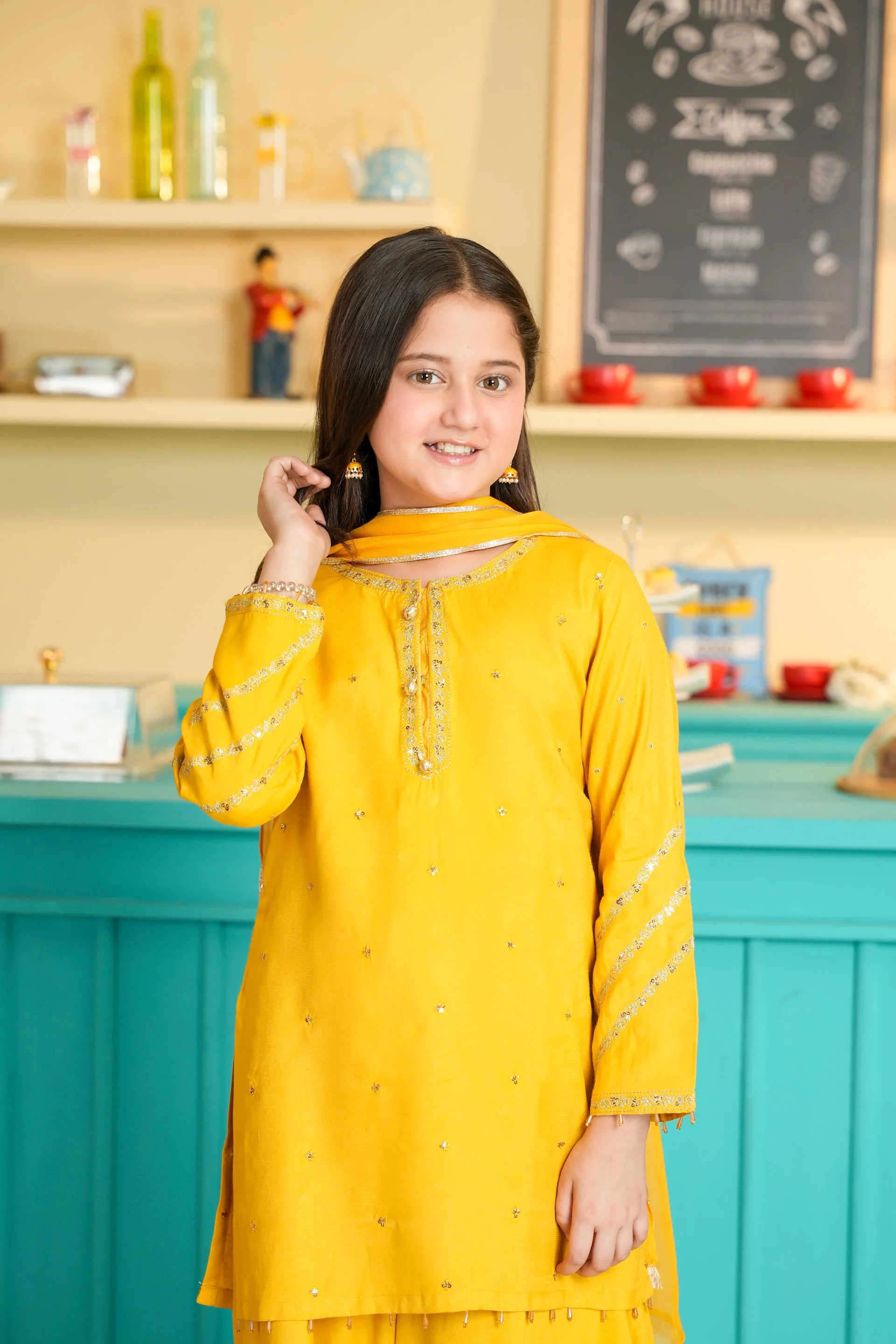 Embroidered Shirt And Bottom Embroidered Sharara With Chiffon Dupatta. (EFW-02) - Image 2