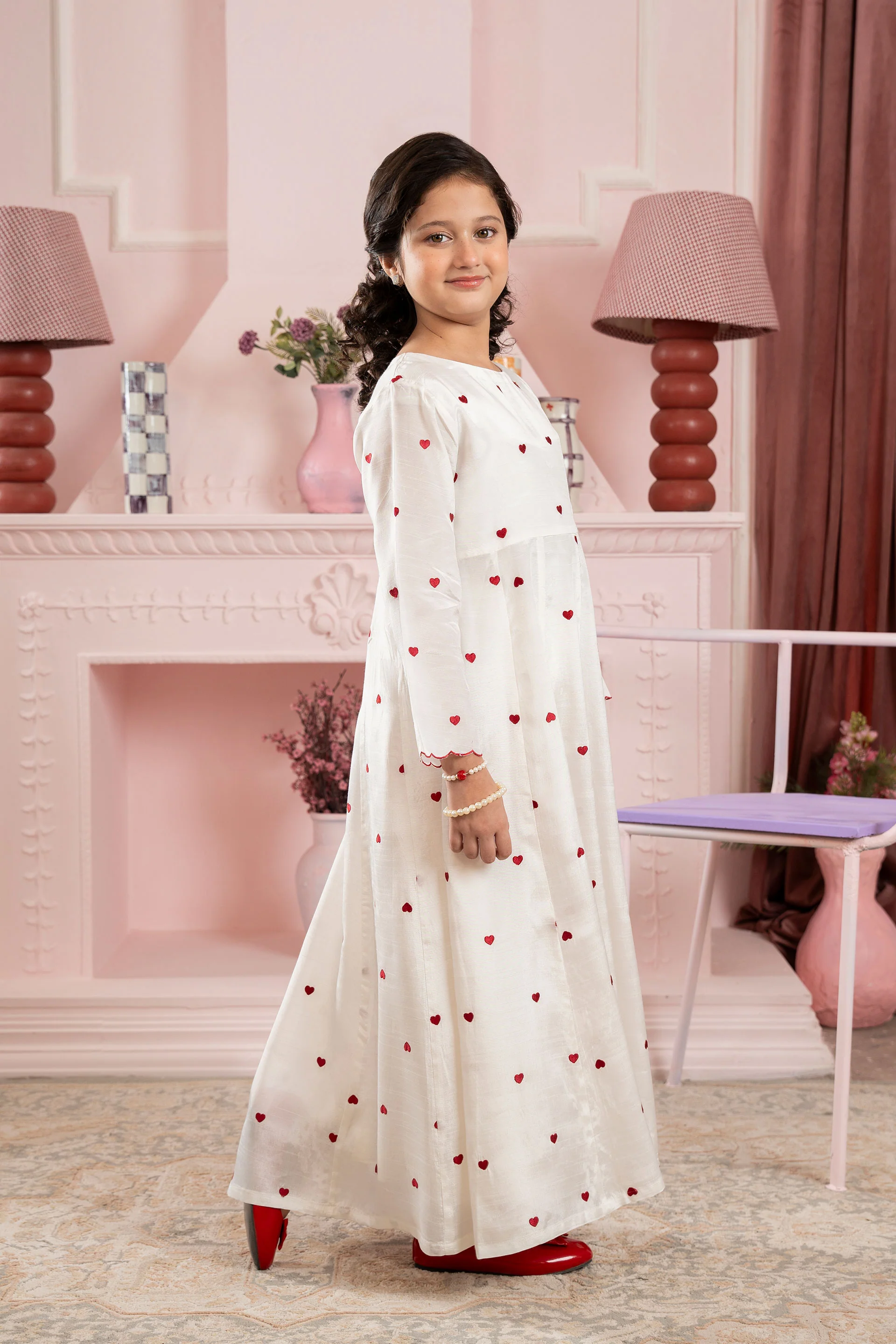 Cute Heart Embroidered Dress With Flared Pants (ESFW-03) - Image 3