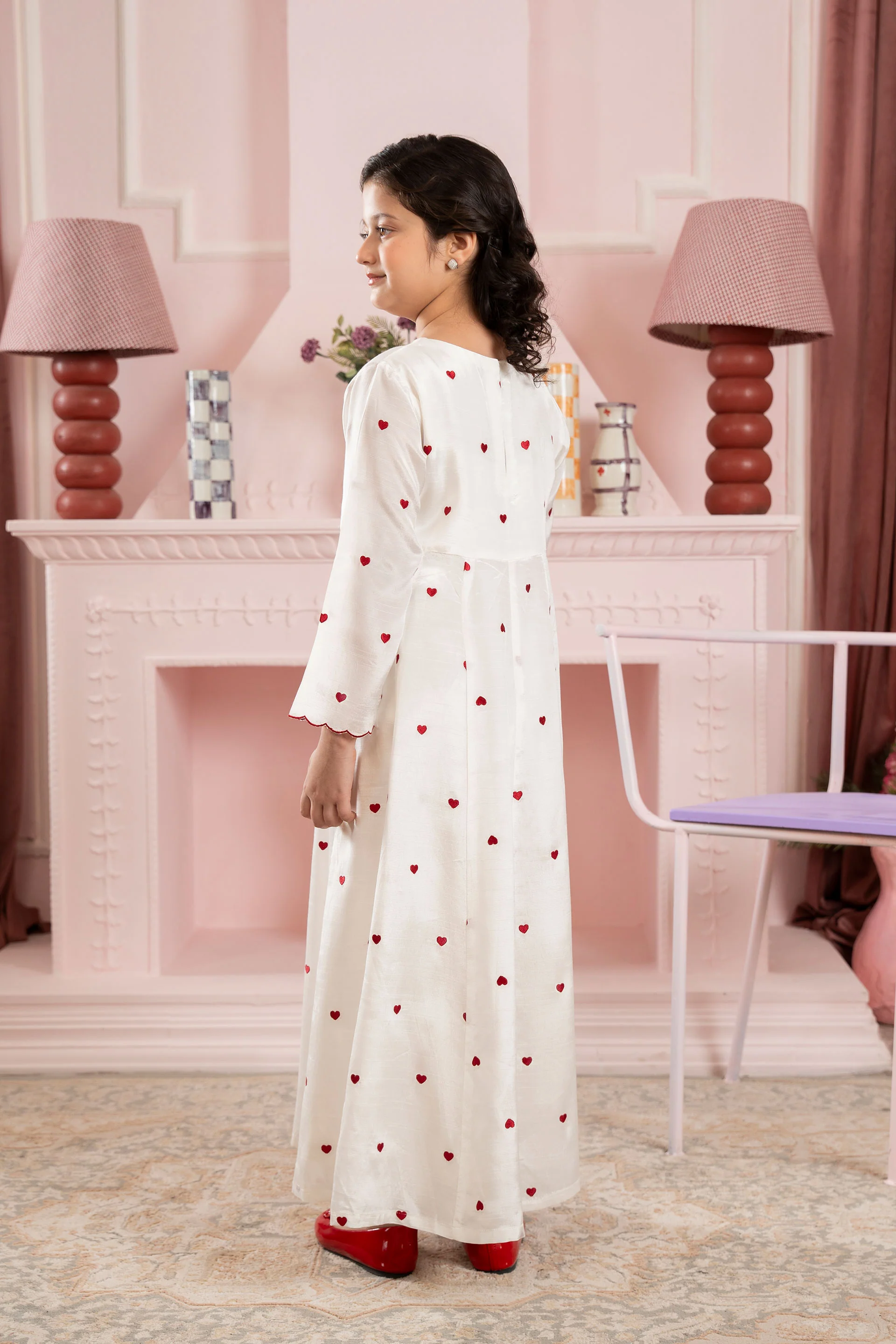 Cute Heart Embroidered Dress With Flared Pants (ESFW-03) - Image 4