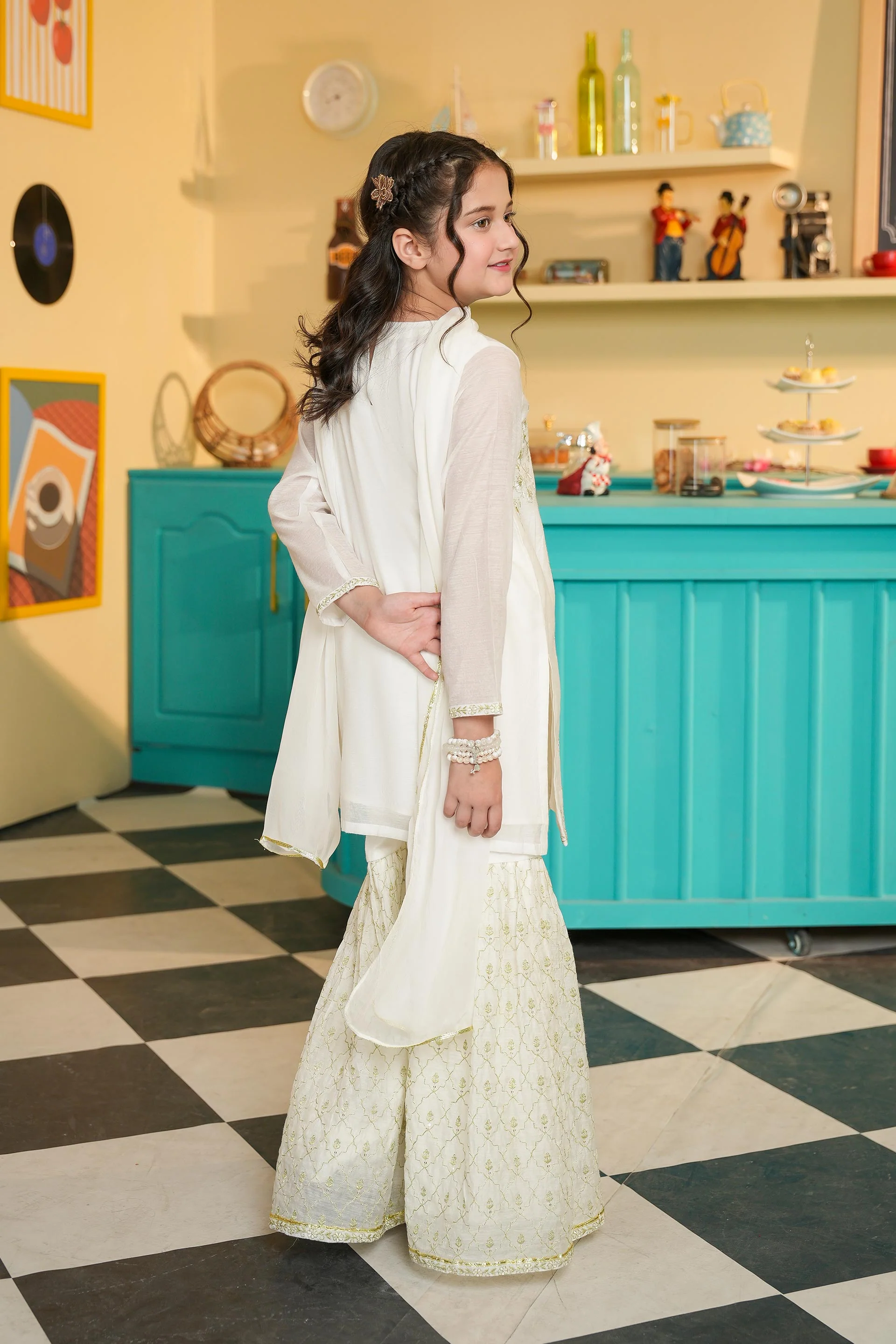 Embellished Kameez & Gharara With Dupatta (GPW-1154) - Image 4