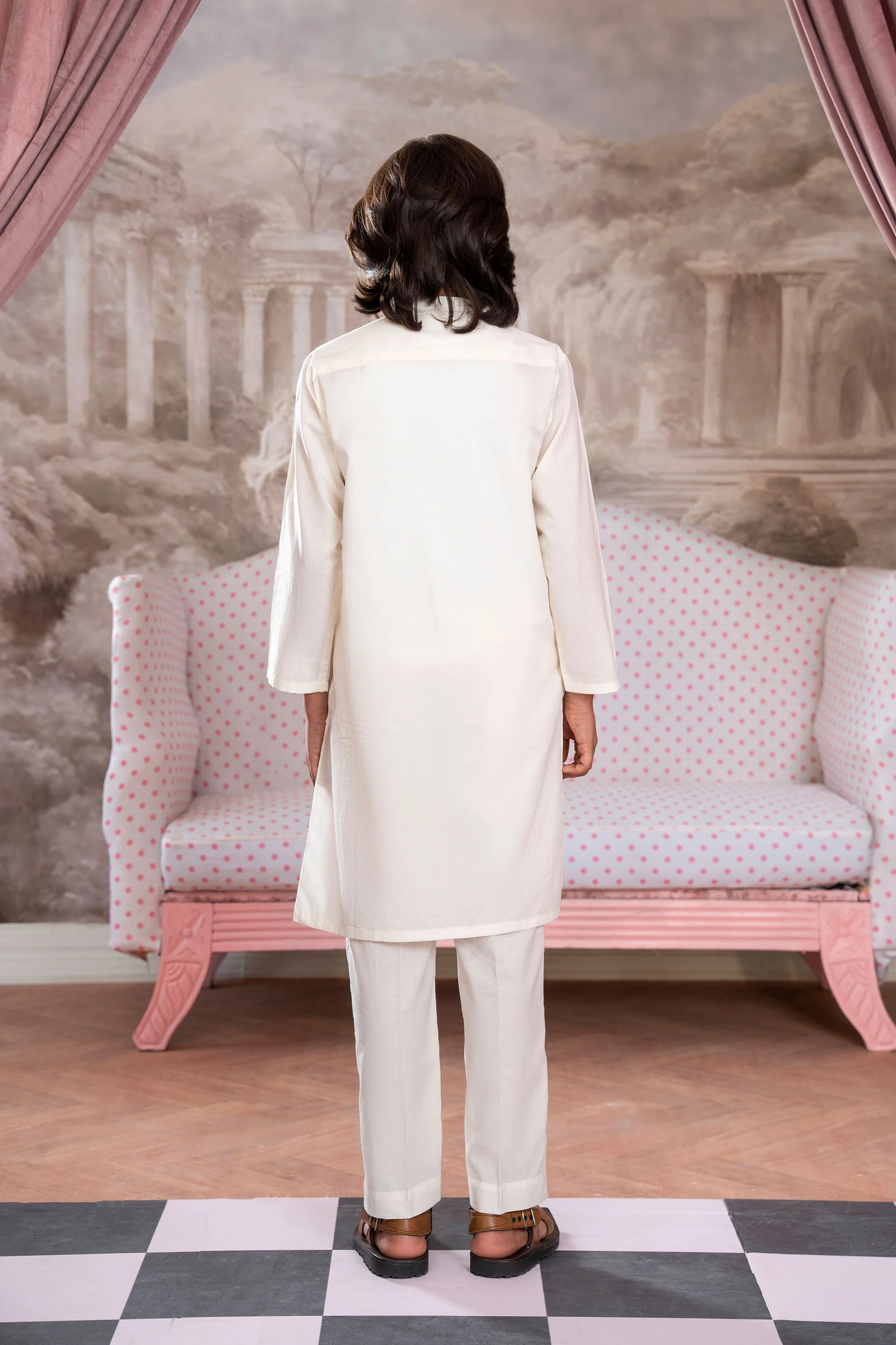 Boys Off-White Kurta Trousers Set (MSKZBS-05) - Image 4
