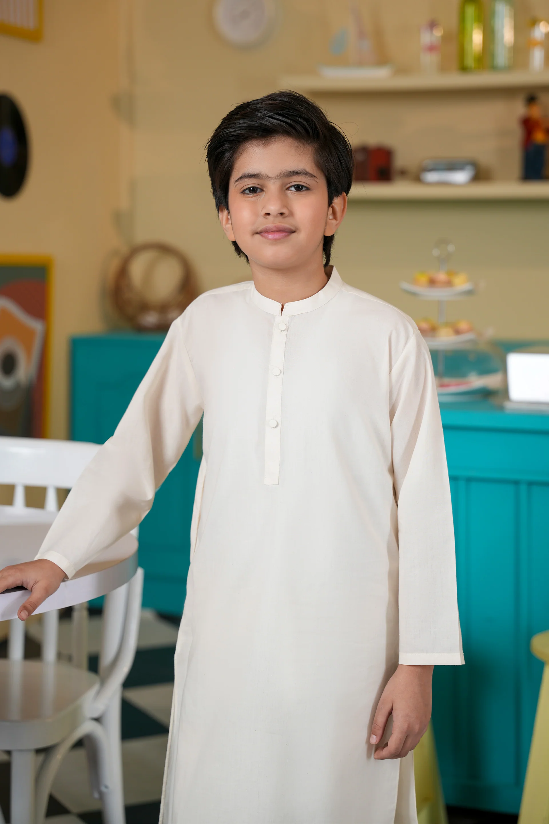 Boys Off-White Kurta Trousers Set (MSKZBS-15) - Image 3