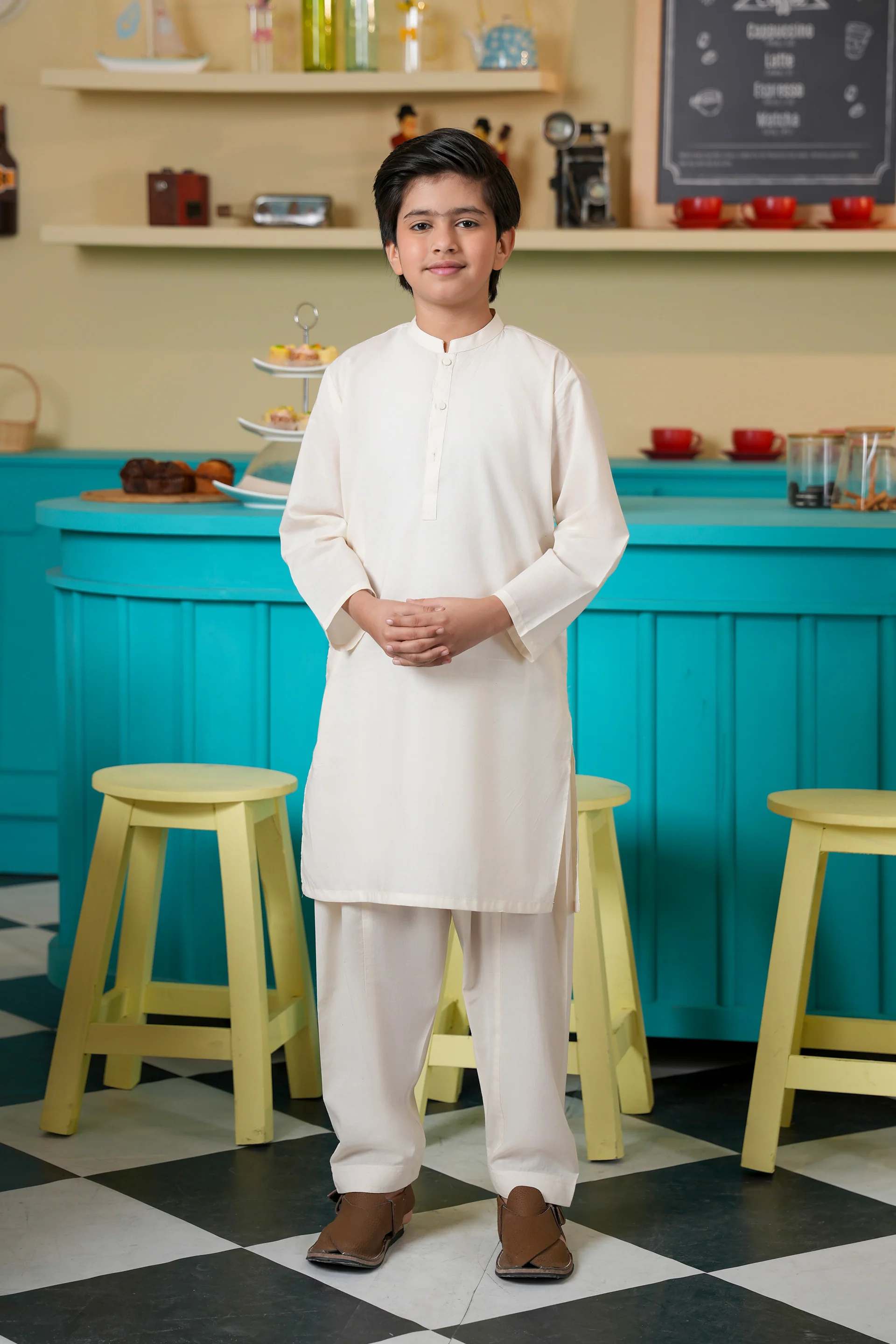 Boys Off-White Kurta Shalwar Set (MSKZBS-15A)