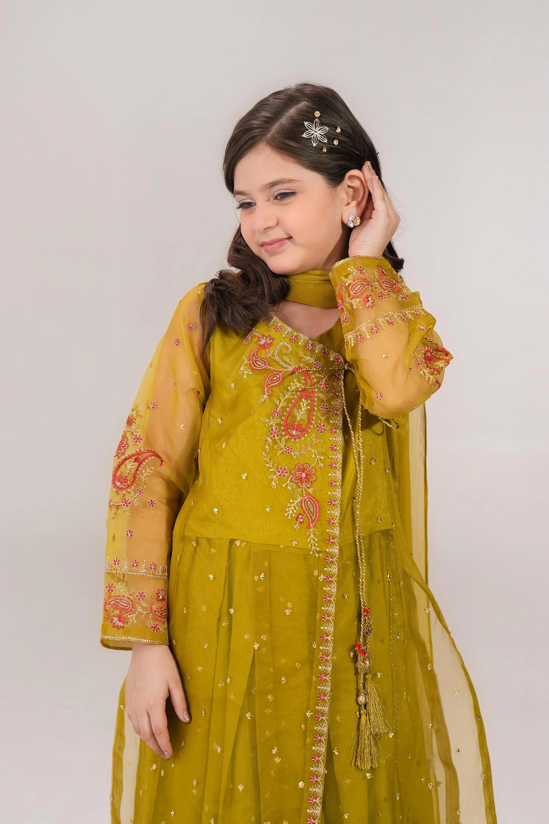 Embroidered Angrakha With High Waisted Lehenga And Dupatta. (EFW-03) - Image 3
