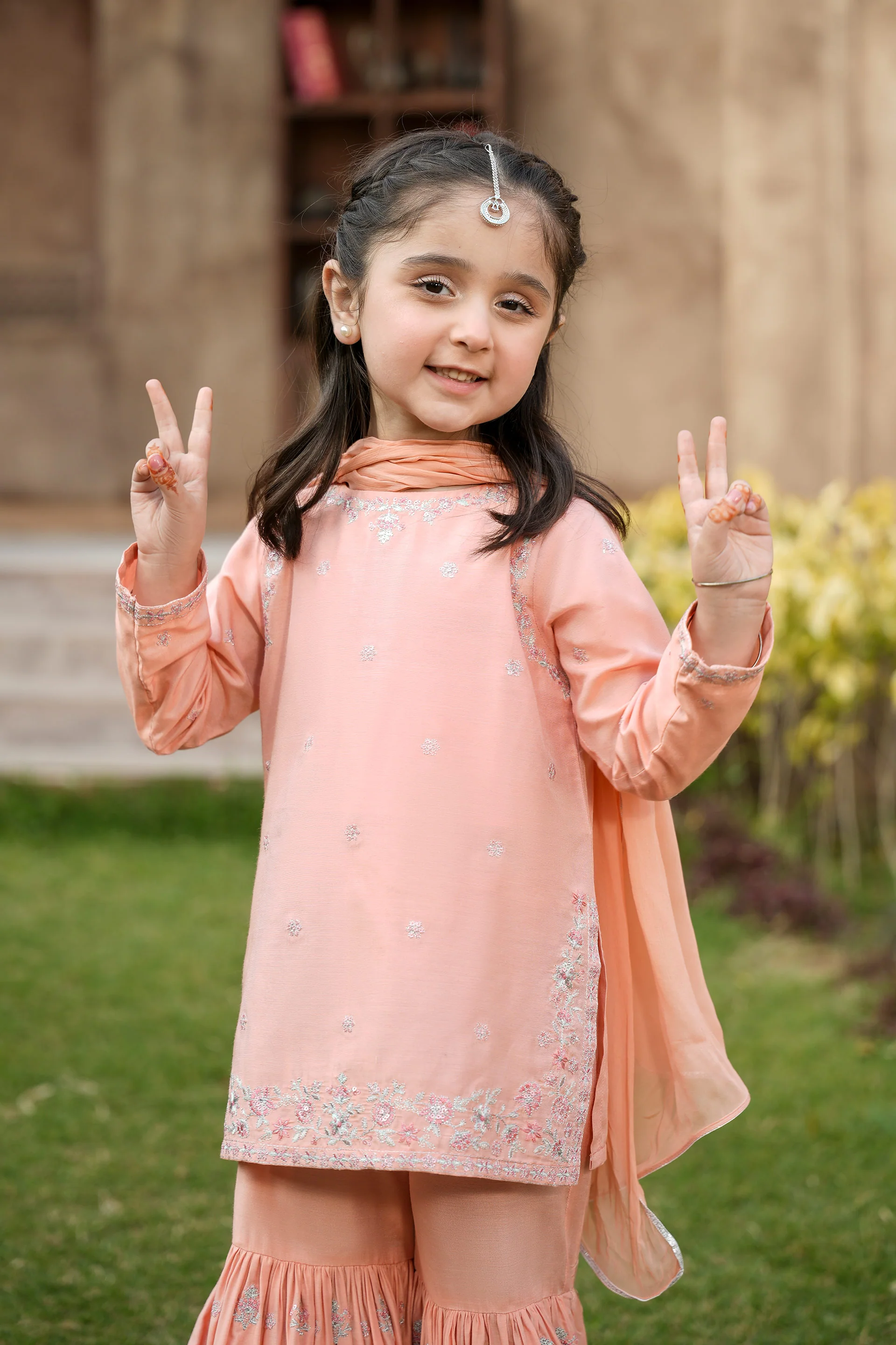 Embellished Kameez & Gharara With Dupatta (GPW-1141) - Image 2