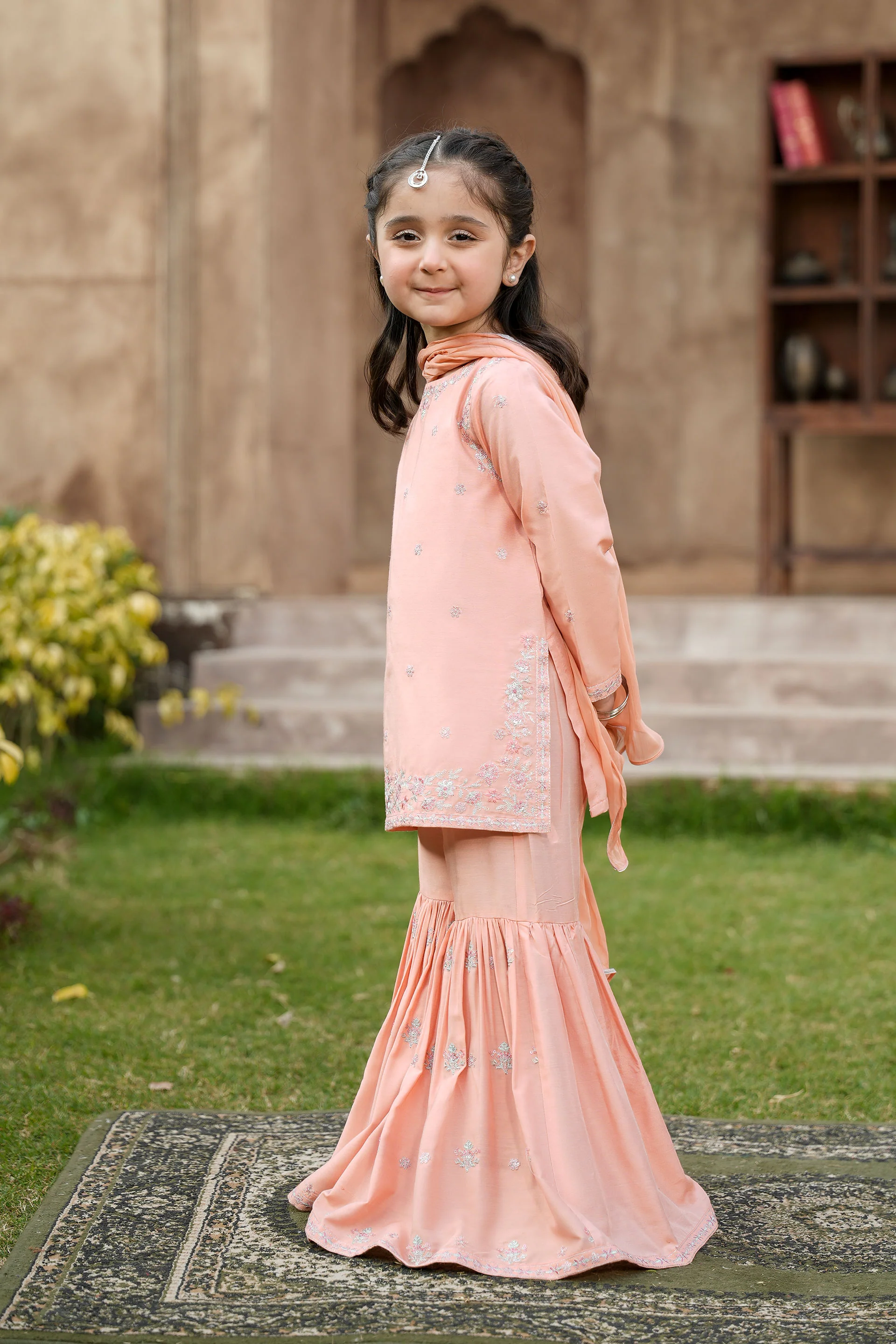 Embellished Kameez & Gharara With Dupatta (GPW-1141) - Image 3