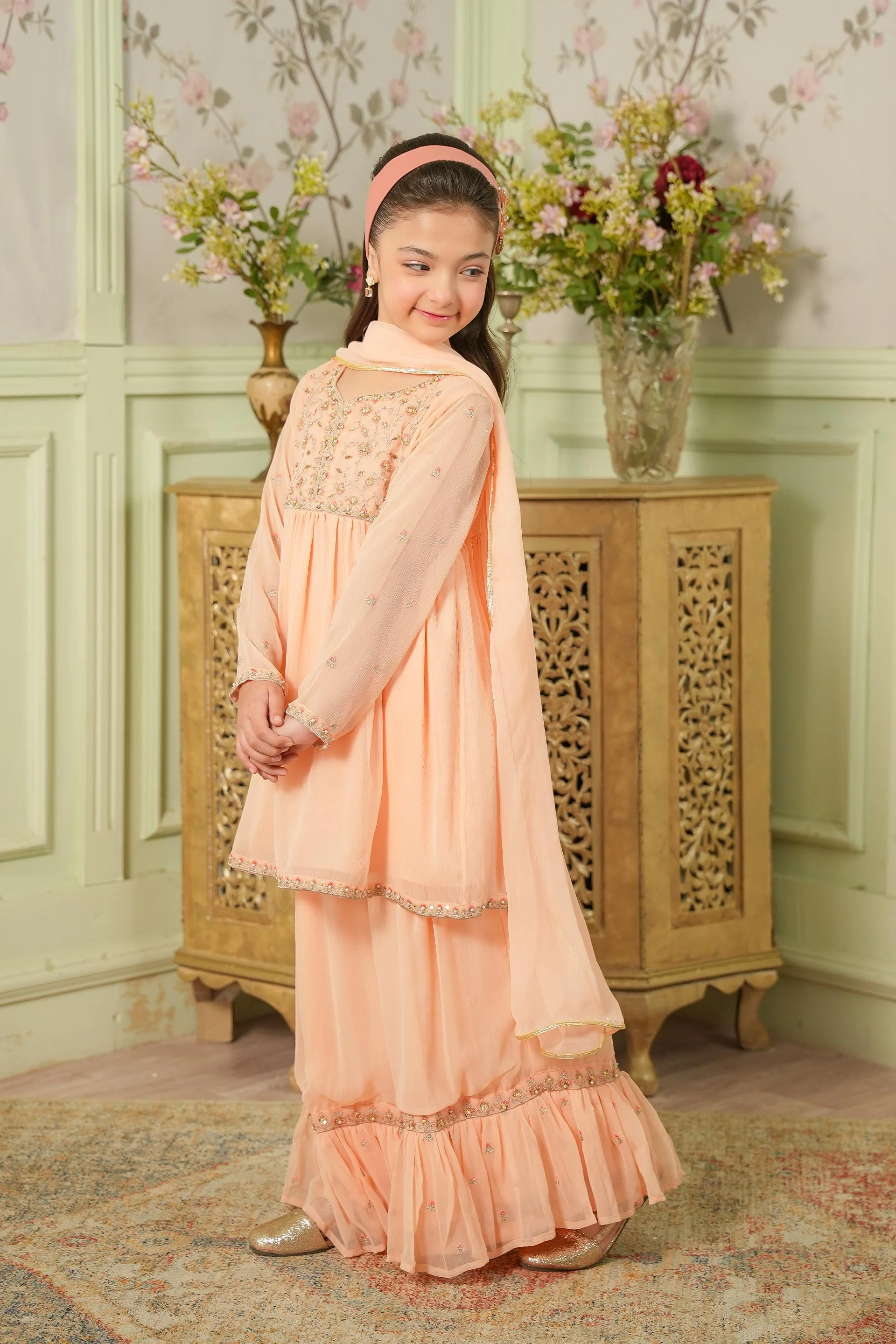 Embellished Kameez & Sharara With Dupatta (GPW-1163) - Image 4