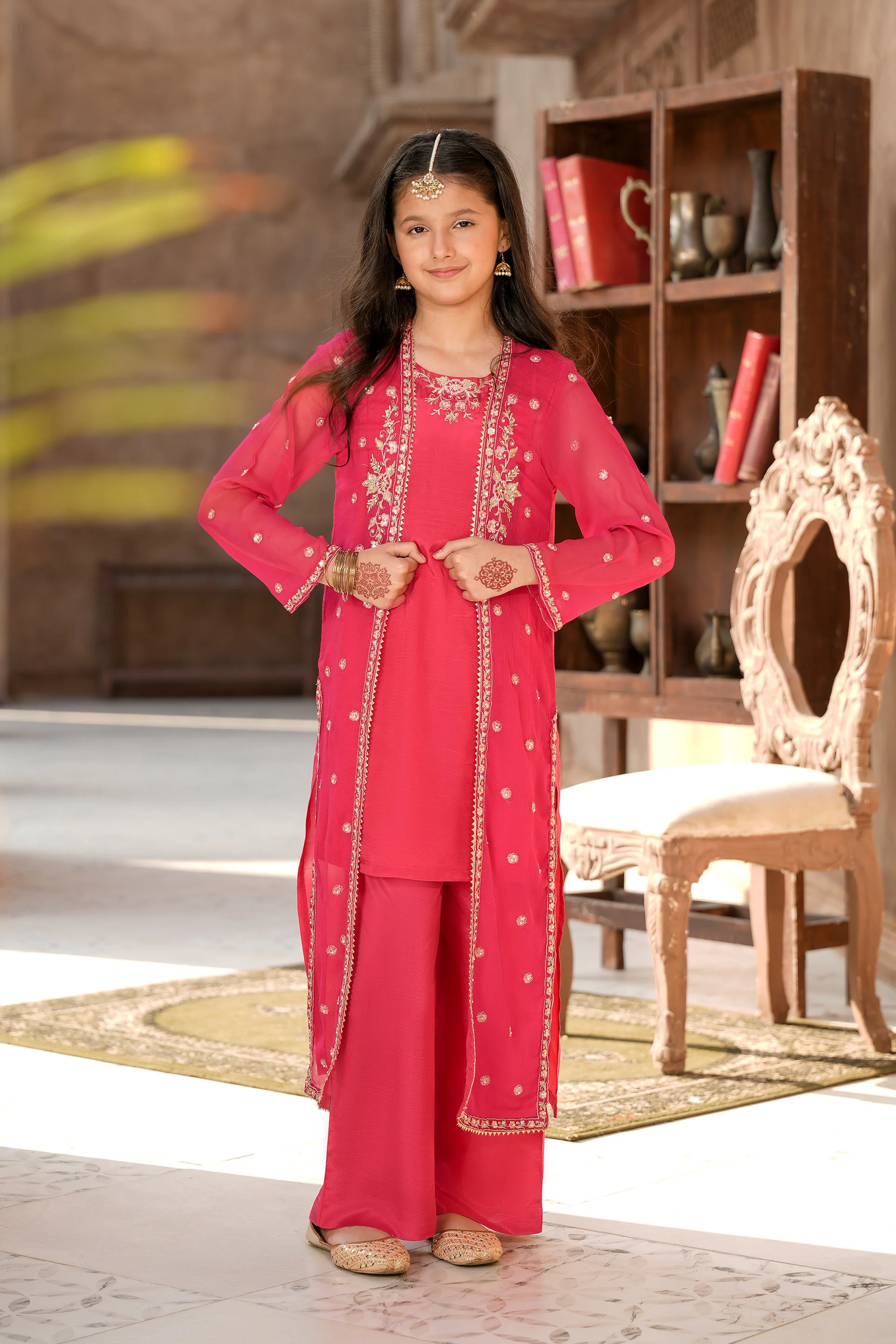 Embellished Long Gown With Attached Shirt & Trousers (GPW-1162)
