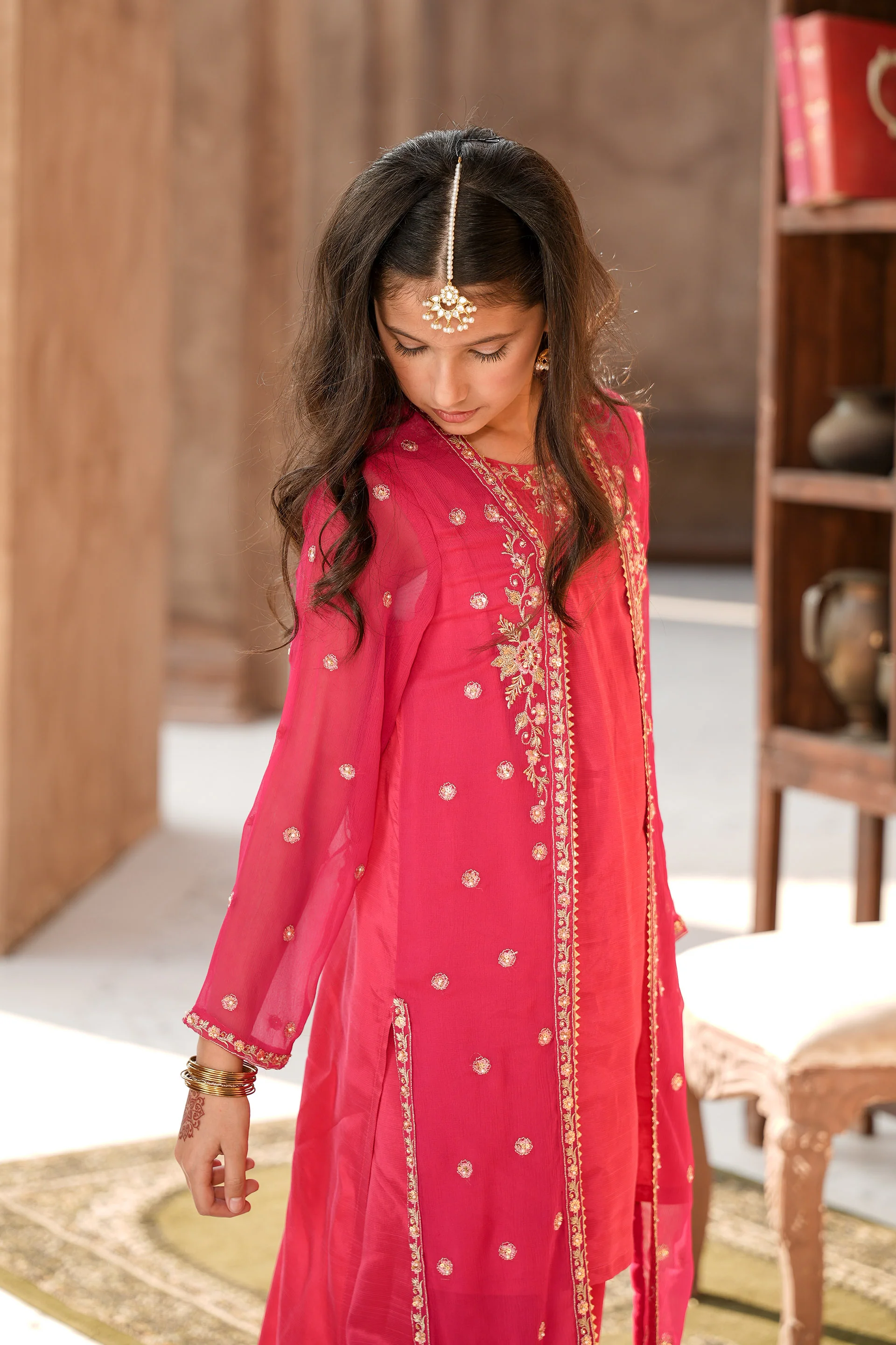 Embellished Long Gown With Attached Shirt & Trousers (GPW-1162) - Image 2