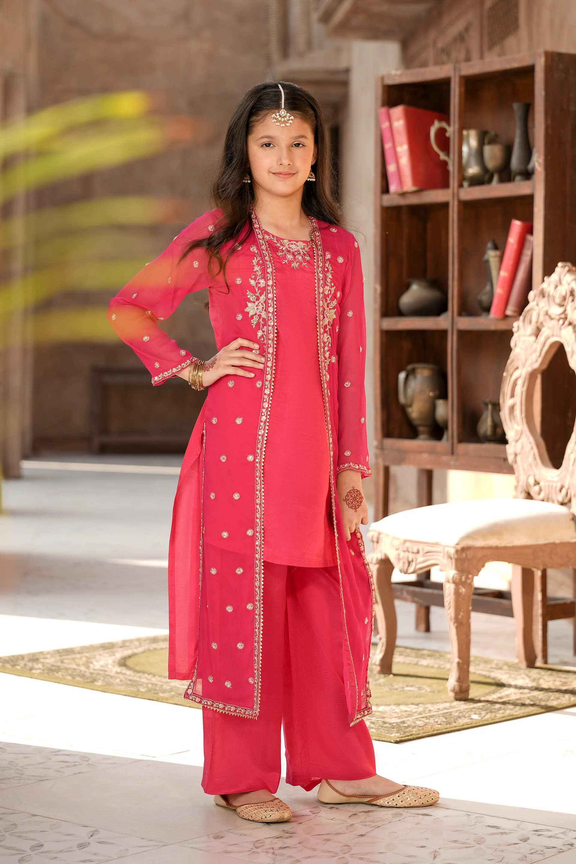 Embellished Long Gown With Attached Shirt & Trousers (GPW-1162) - Image 3