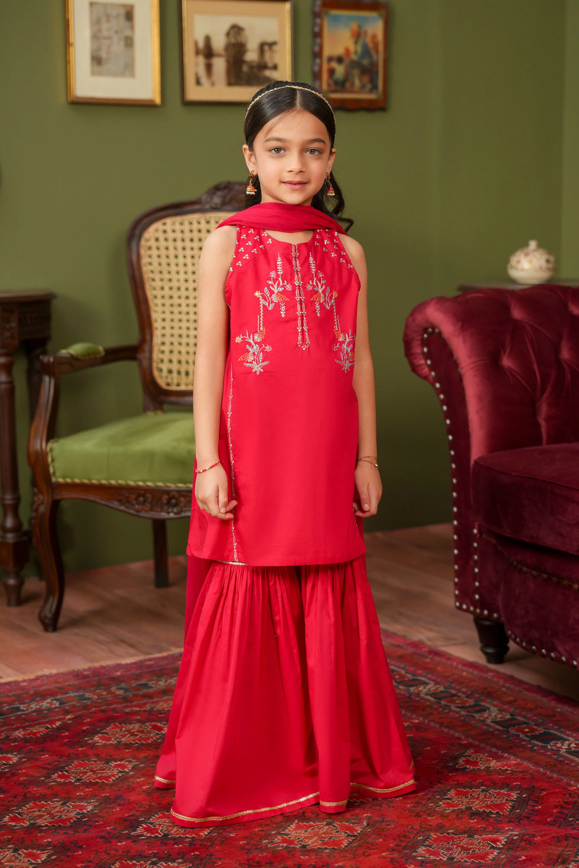 Embroidered Kameez Gharara & Dupatta (GSK-598)