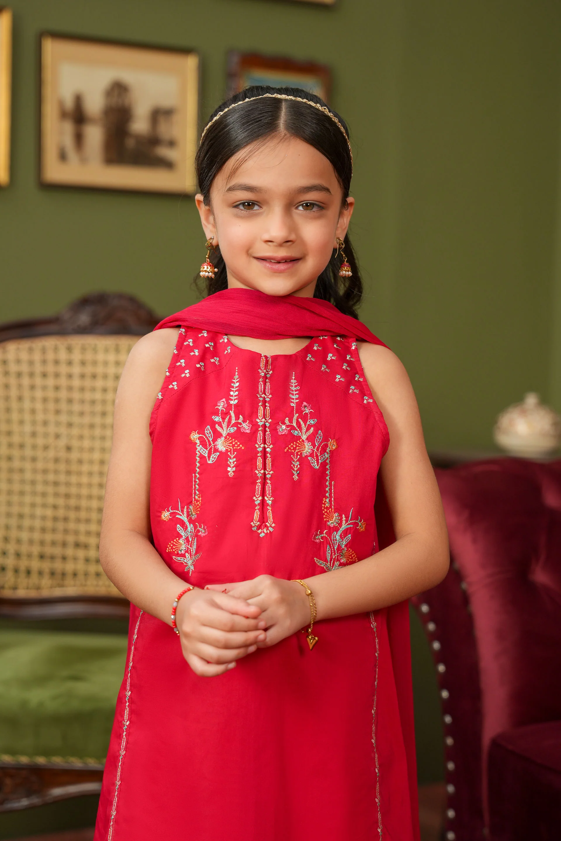 Embroidered Kameez Gharara & Dupatta (GSK-598) - Image 2