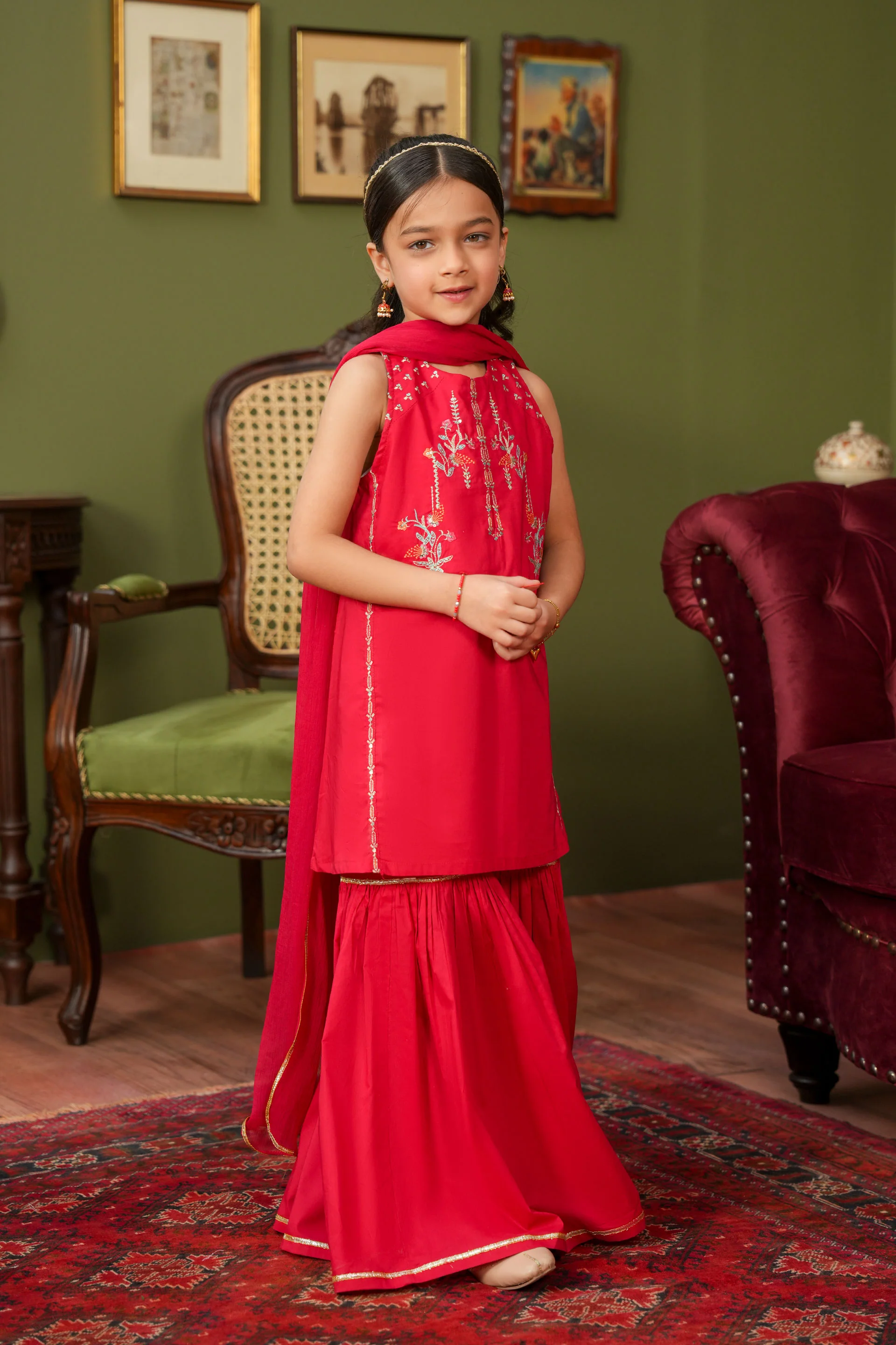 Embroidered Kameez Gharara & Dupatta (GSK-598) - Image 3