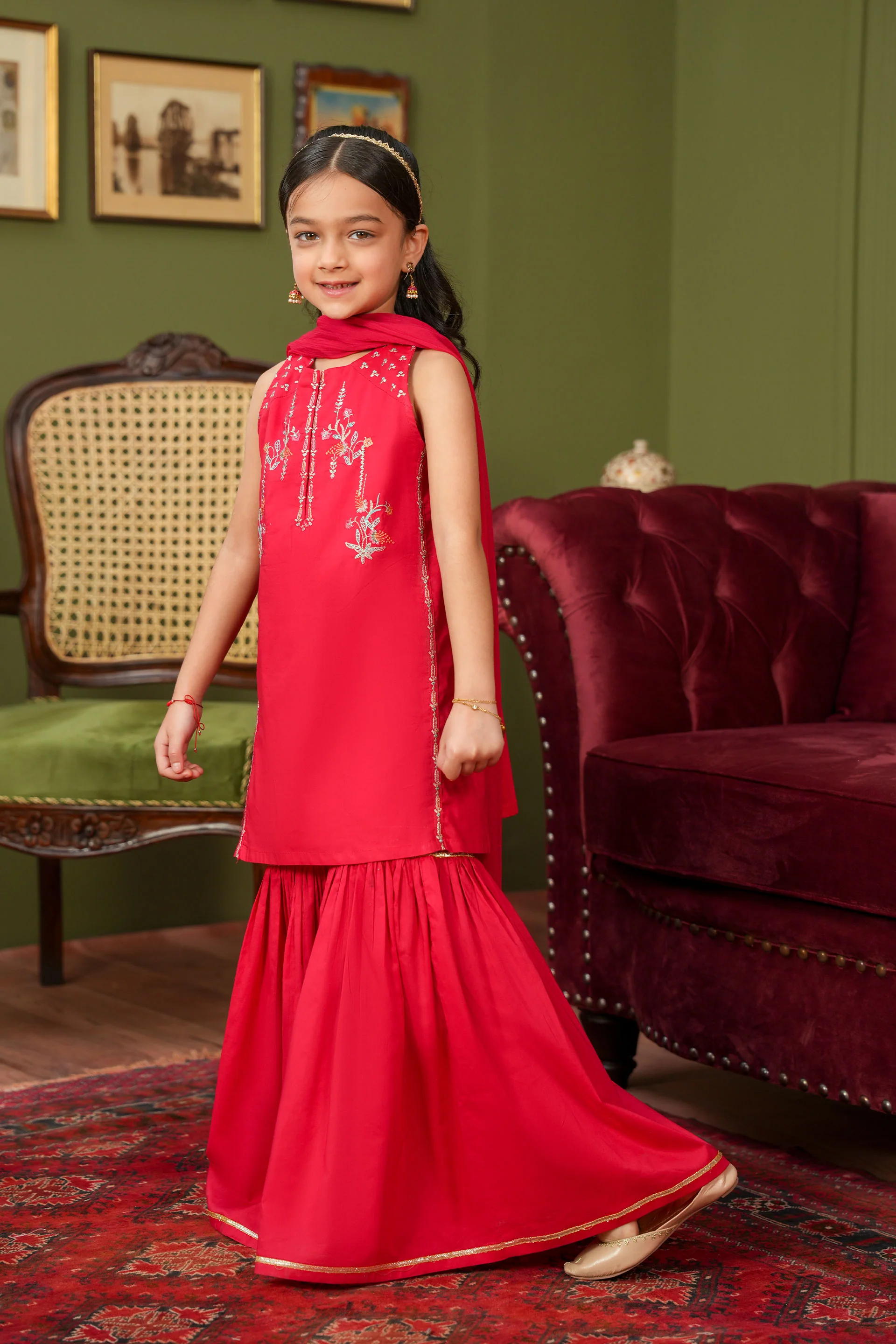 Embroidered Kameez Gharara & Dupatta (GSK-598) - Image 4