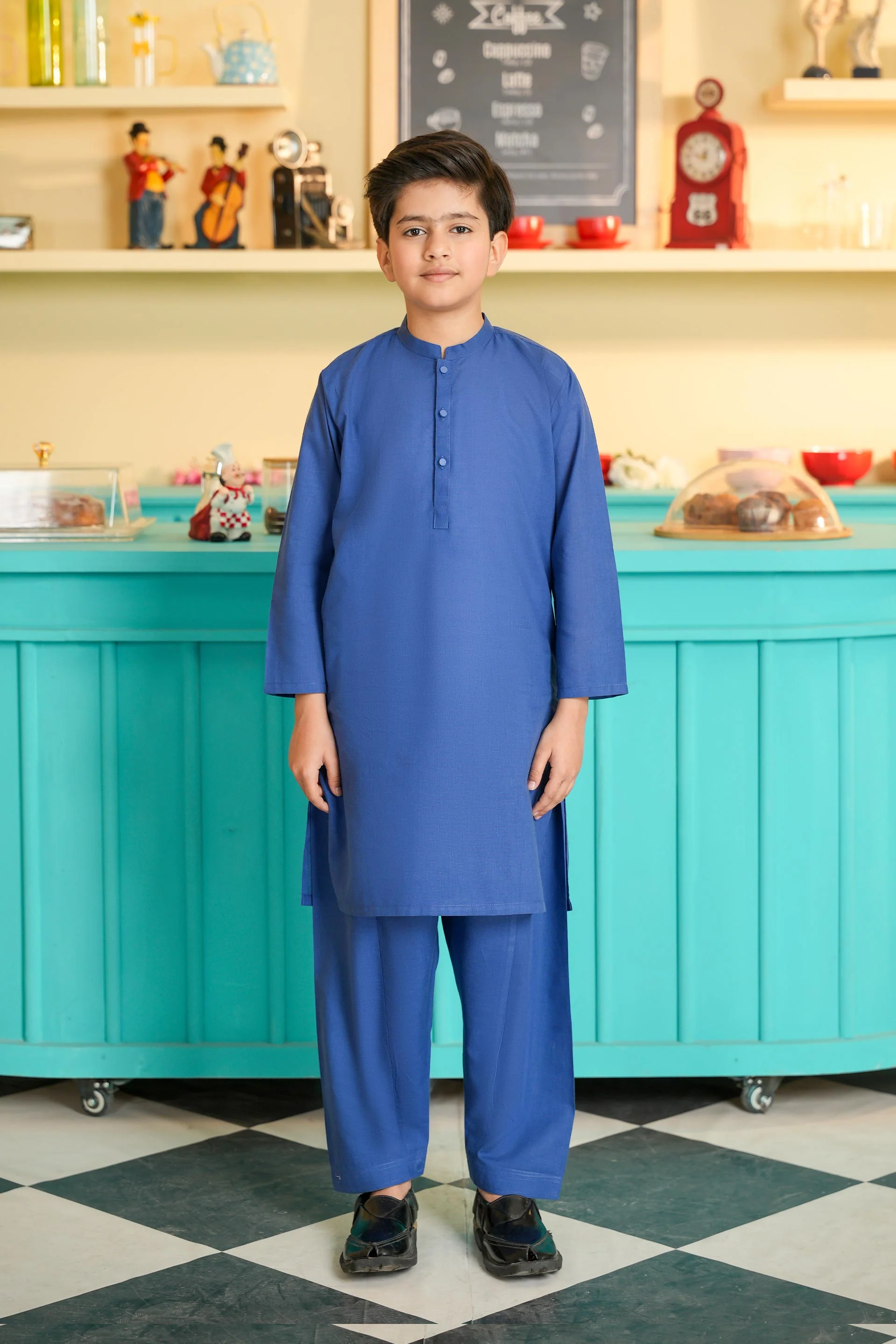 Boys Royal Blue Kurta Shalwar Set (MSKZBS-11A)