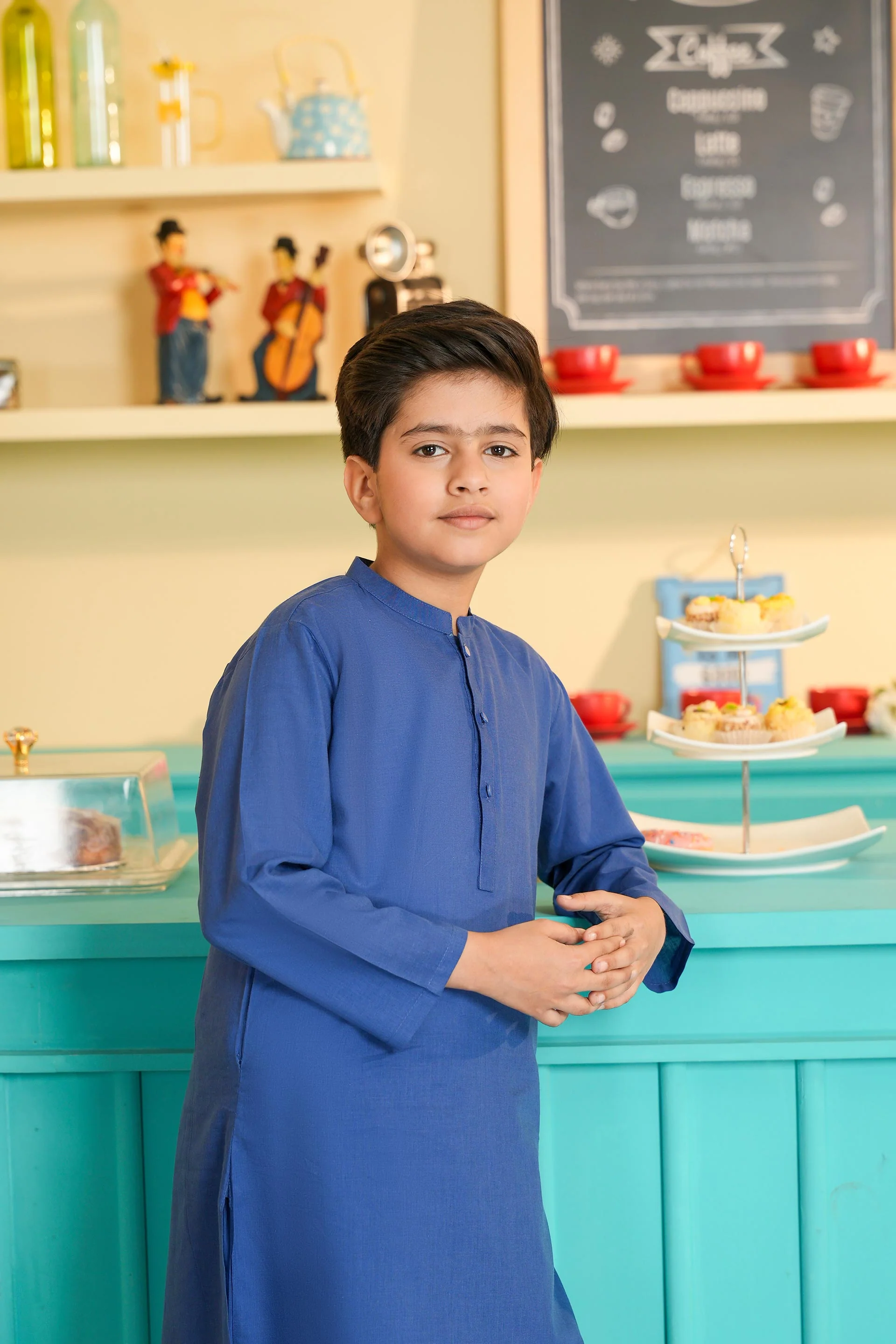 Boys Royal Blue Kurta Shalwar Set (MSKZBS-11A) - Image 2