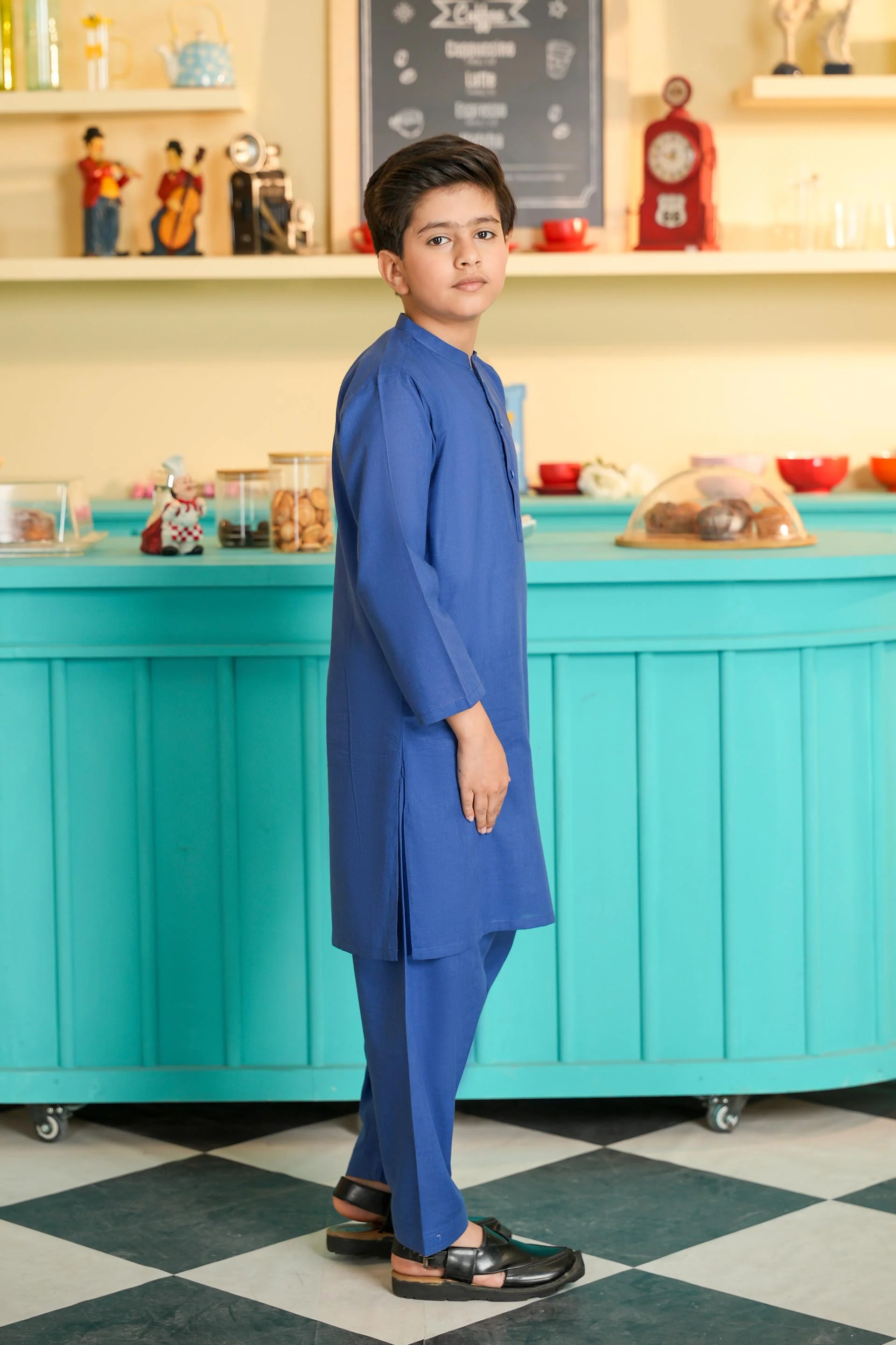 Boys Royal Blue Kurta Shalwar Set (MSKZBS-11A) - Image 3