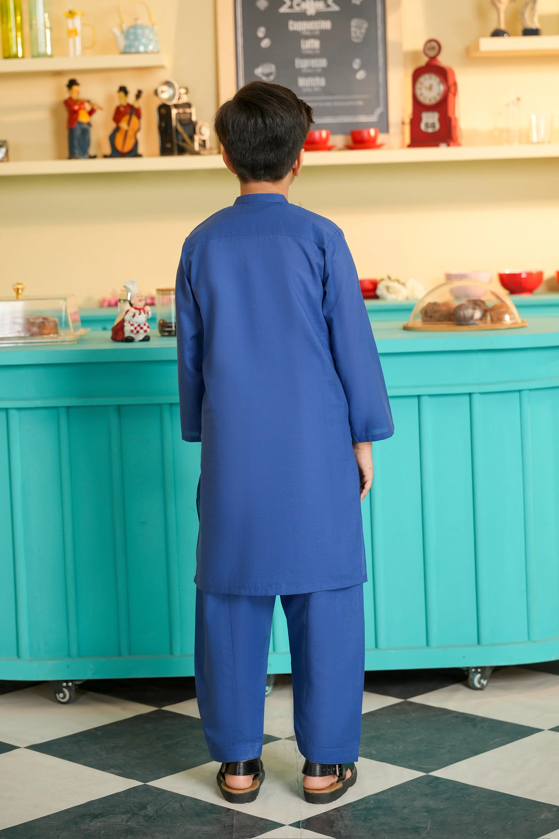 Boys Royal Blue Kurta Shalwar Set (MSKZBS-11A) - Image 4