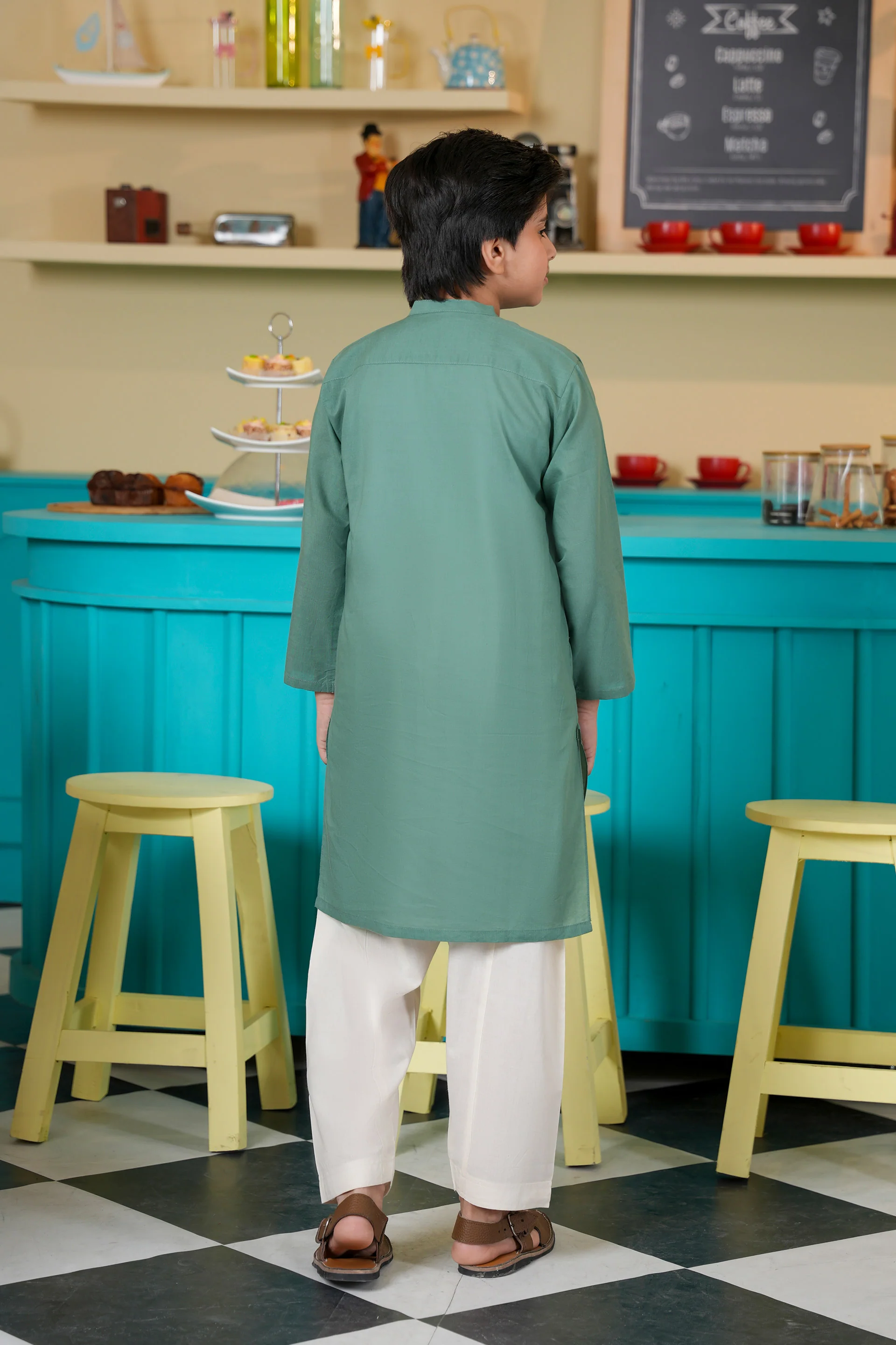 Boys Sage Green Basic Kurta (MSKZB-32) - Image 4