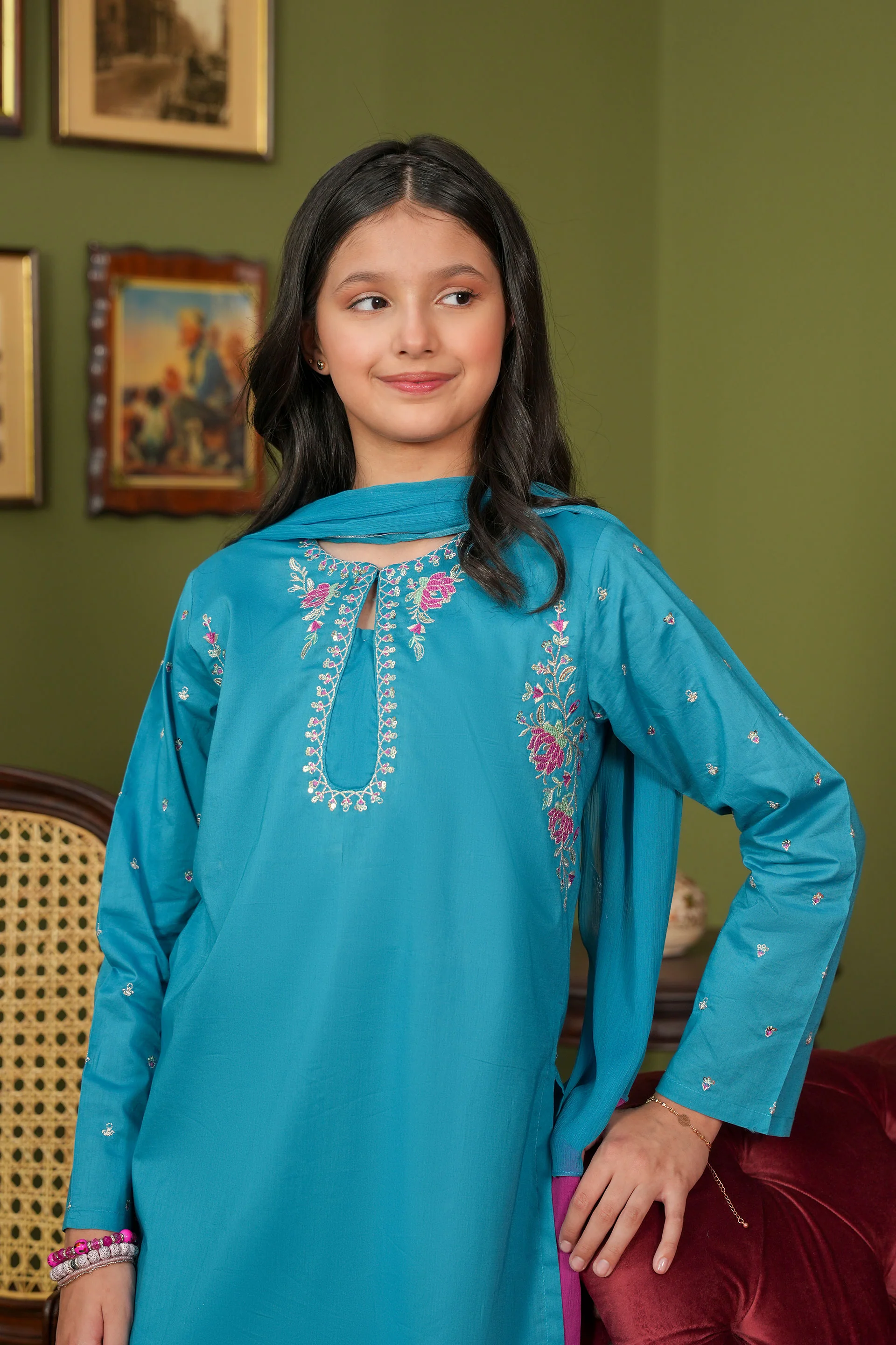 Embroidered Kameez Gharara & Dupatta (GSK-603) - Image 3